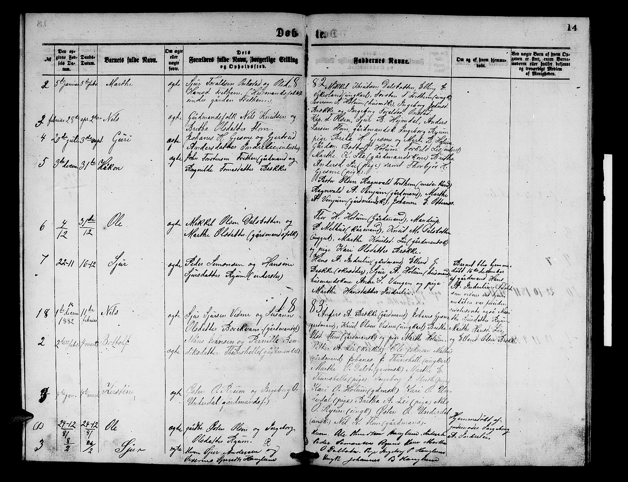Aurland sokneprestembete, SAB/A-99937/H/Hb/Hbb/L0001: Parish register (copy) no. B 1, 1868-1887, p. 14