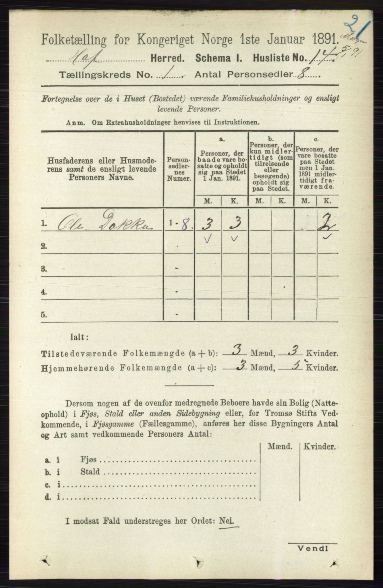 RA, 1891 census for 0714 Hof, 1891, p. 34