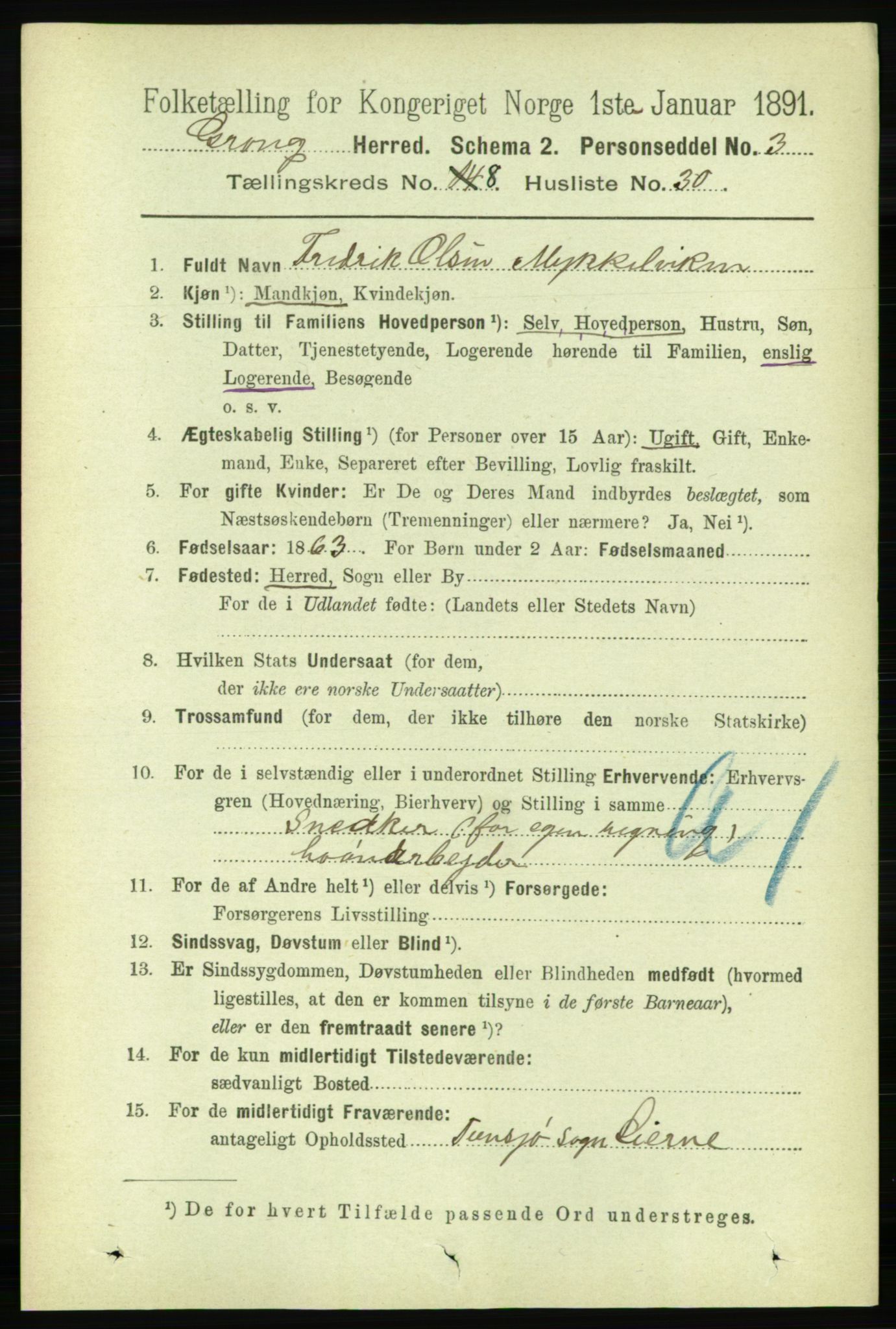 RA, 1891 census for 1742 Grong, 1891, p. 3061