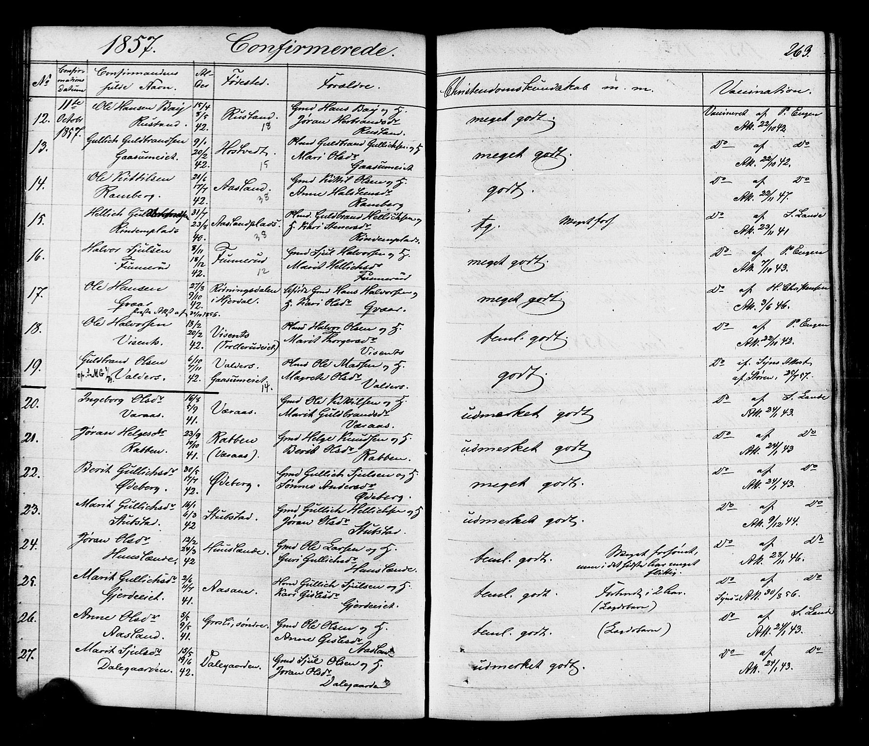 Flesberg kirkebøker, AV/SAKO-A-18/F/Fa/L0006: Parish register (official) no. I 6, 1834-1860, p. 263