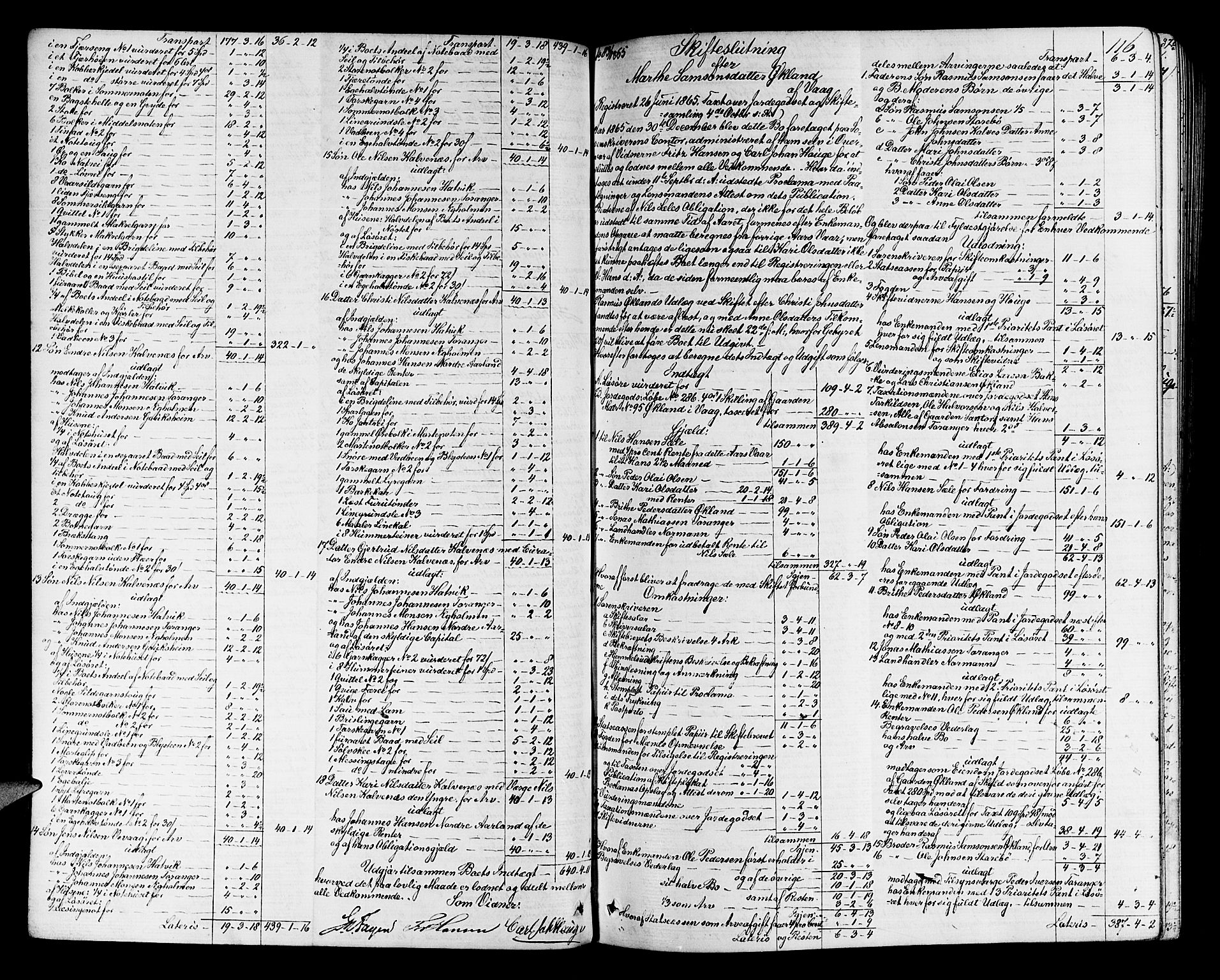 Midhordland sorenskriveri, AV/SAB-A-3001/1/H/Hd/L0004: Skifteutlodningsprotokoll, 1863-1878, p. 115b-116a