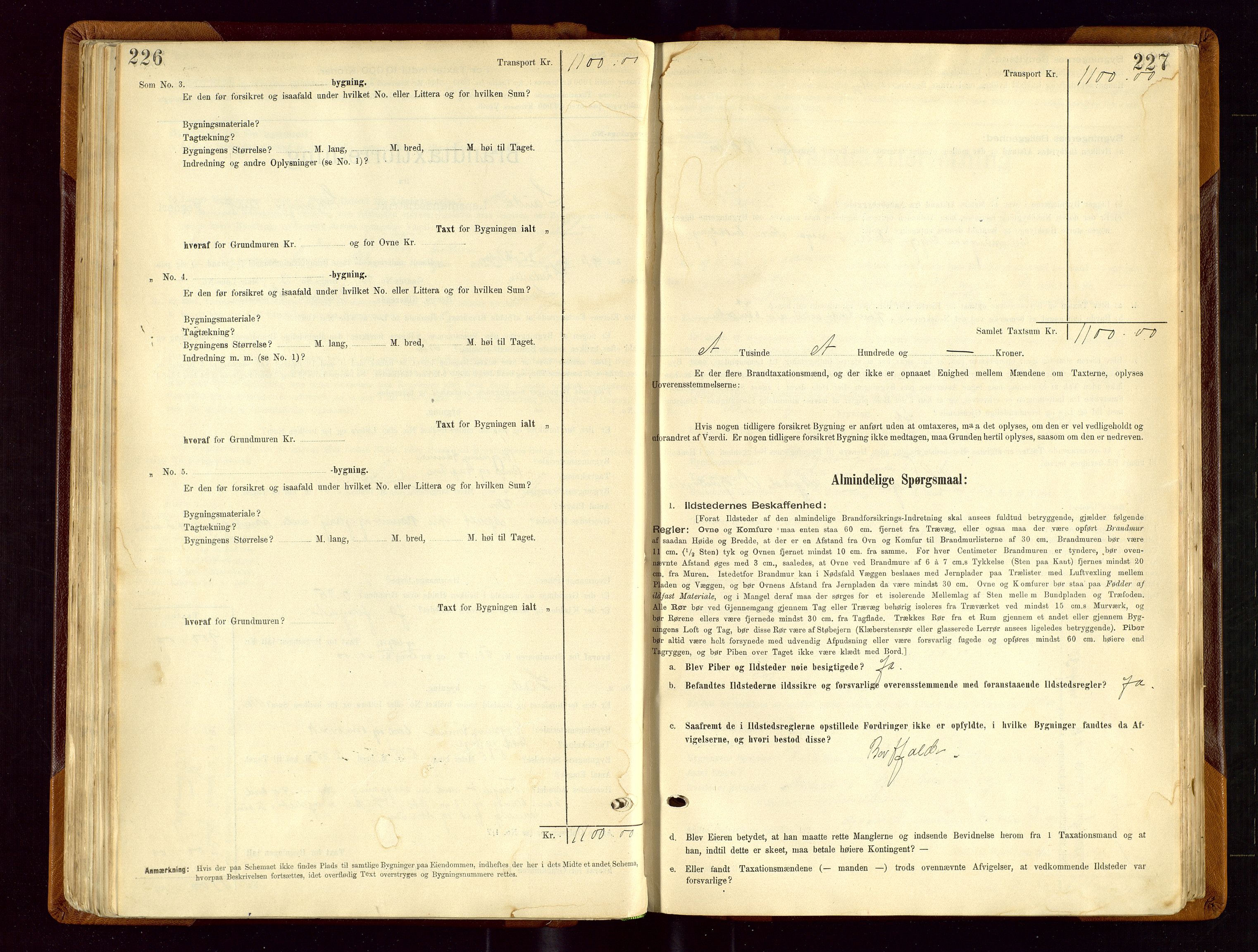 Sauda lensmannskontor, SAST/A-100177/Gob/L0001: Branntakstprotokoll - skjematakst, 1894-1914, p. 226-227