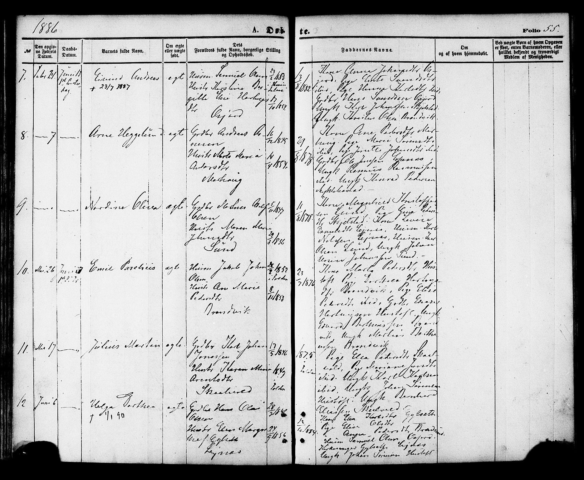 Ministerialprotokoller, klokkerbøker og fødselsregistre - Nordland, AV/SAT-A-1459/857/L0821: Parish register (official) no. 857A01, 1875-1889, p. 55