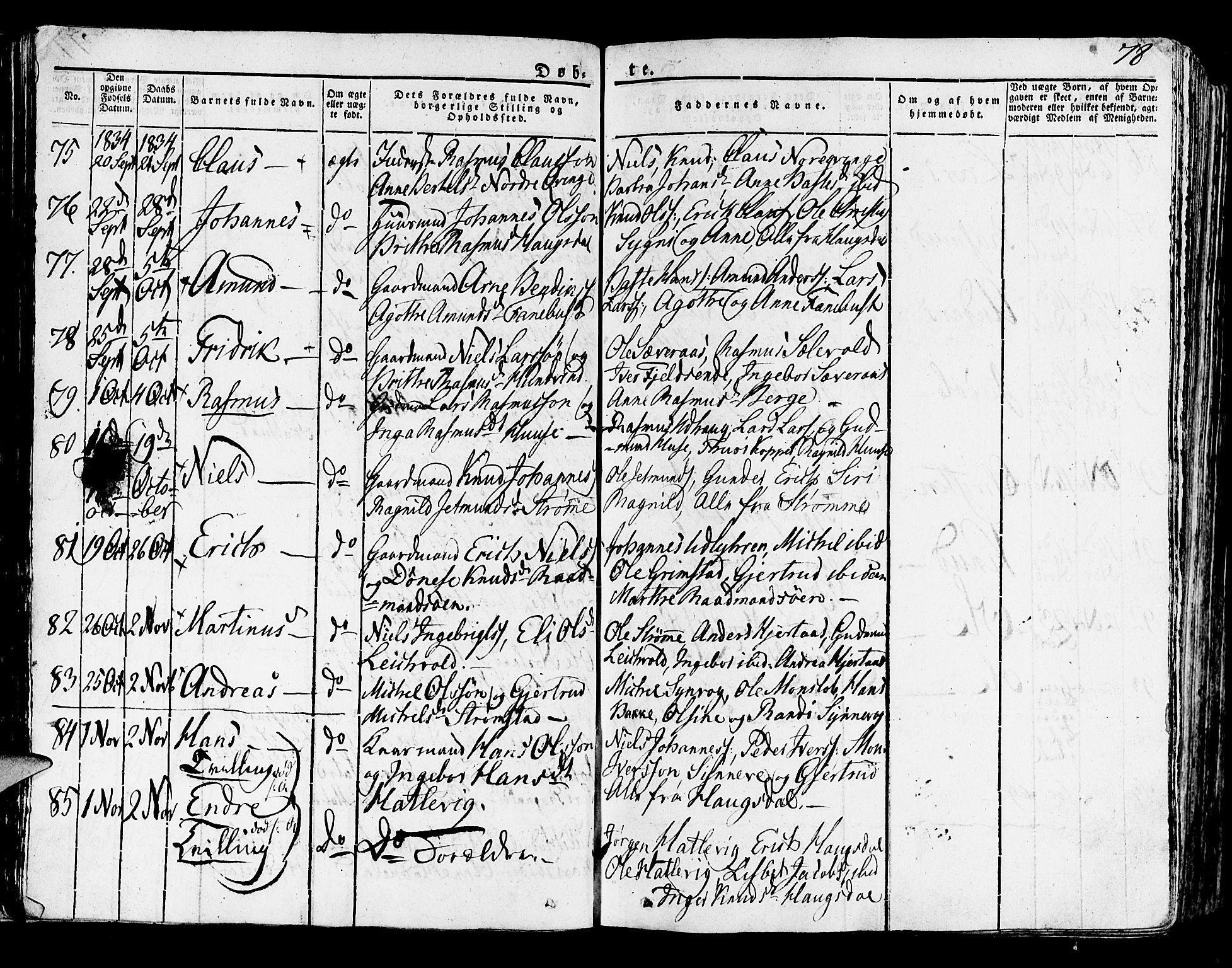 Lindås Sokneprestembete, SAB/A-76701/H/Haa: Parish register (official) no. A 8, 1823-1836, p. 78