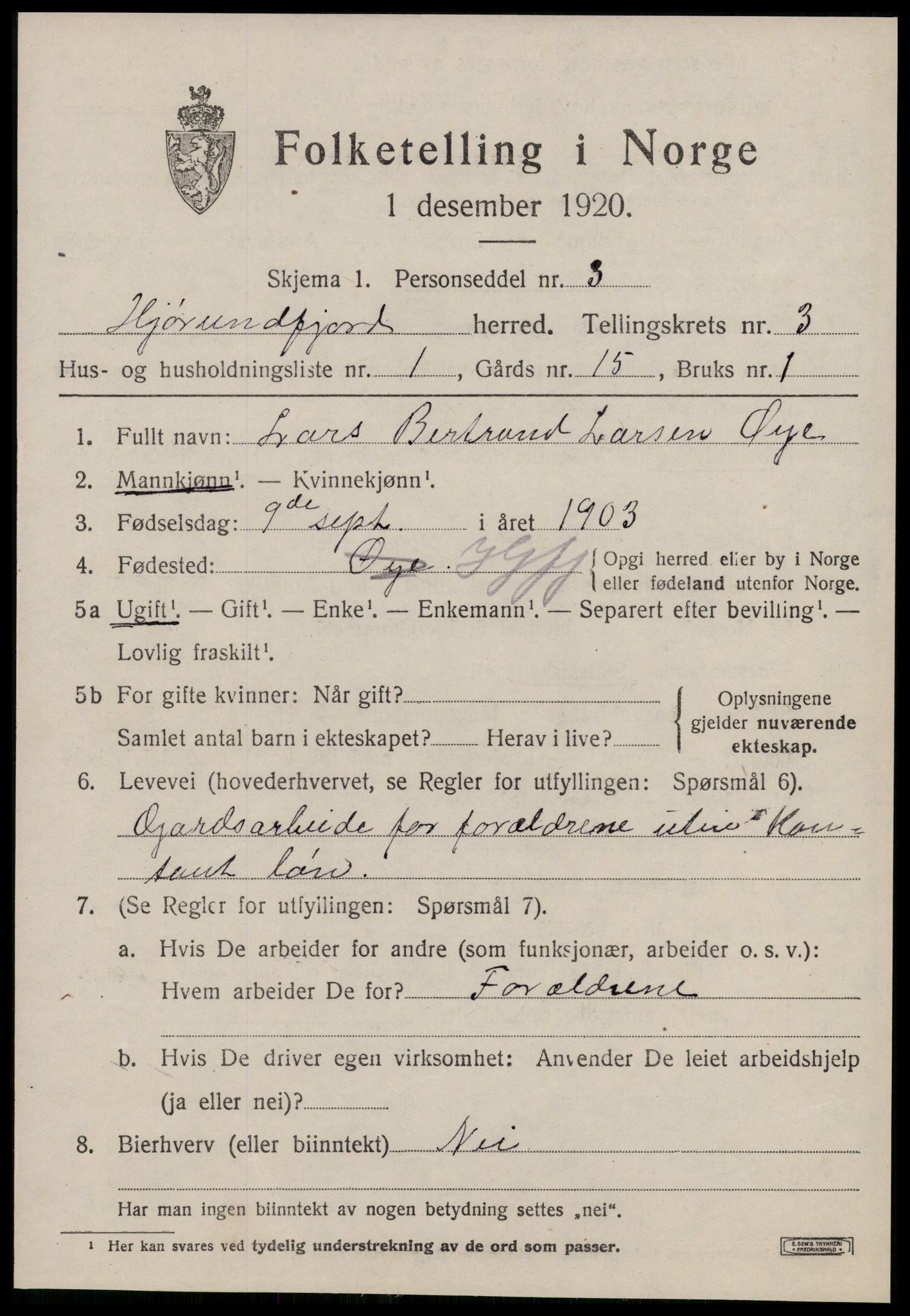 SAT, 1920 census for Hjørundfjord, 1920, p. 1157