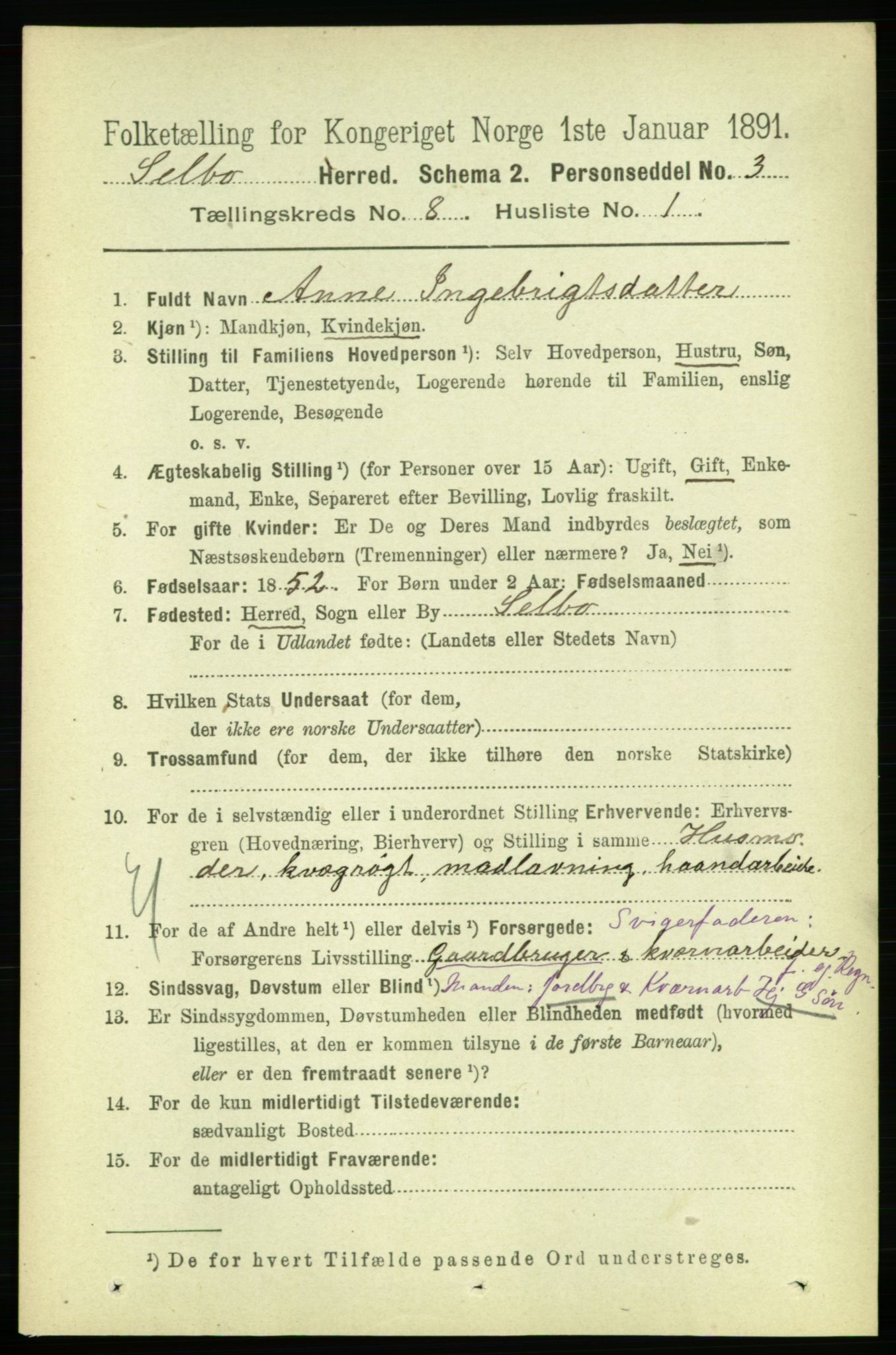 RA, 1891 census for 1664 Selbu, 1891, p. 2912