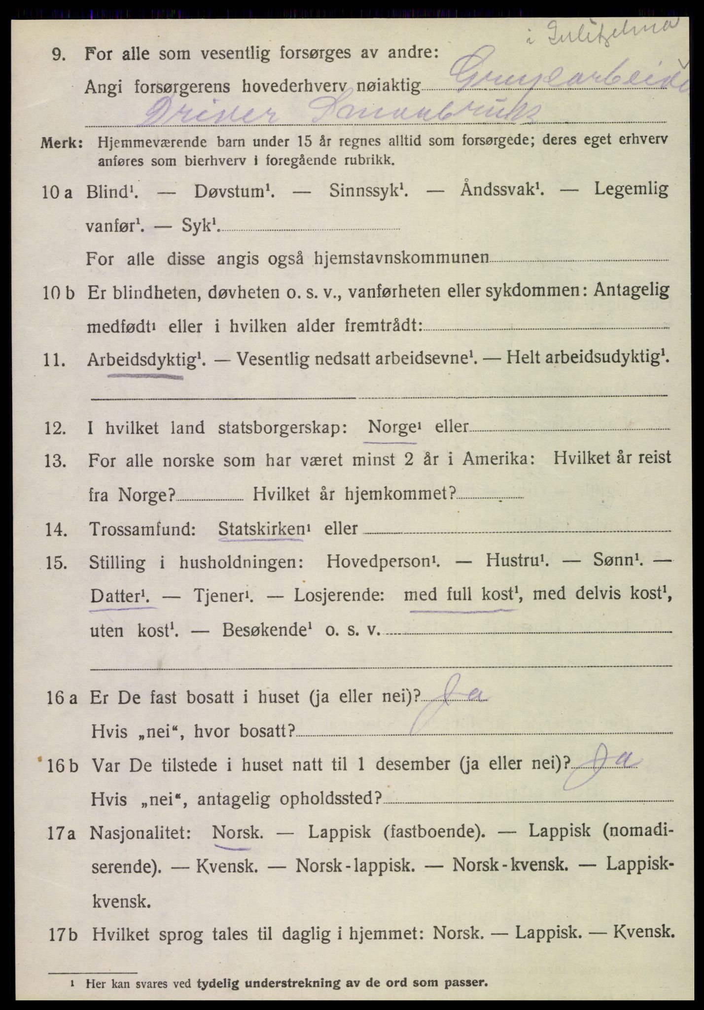 SAT, 1920 census for Fauske, 1920, p. 16193