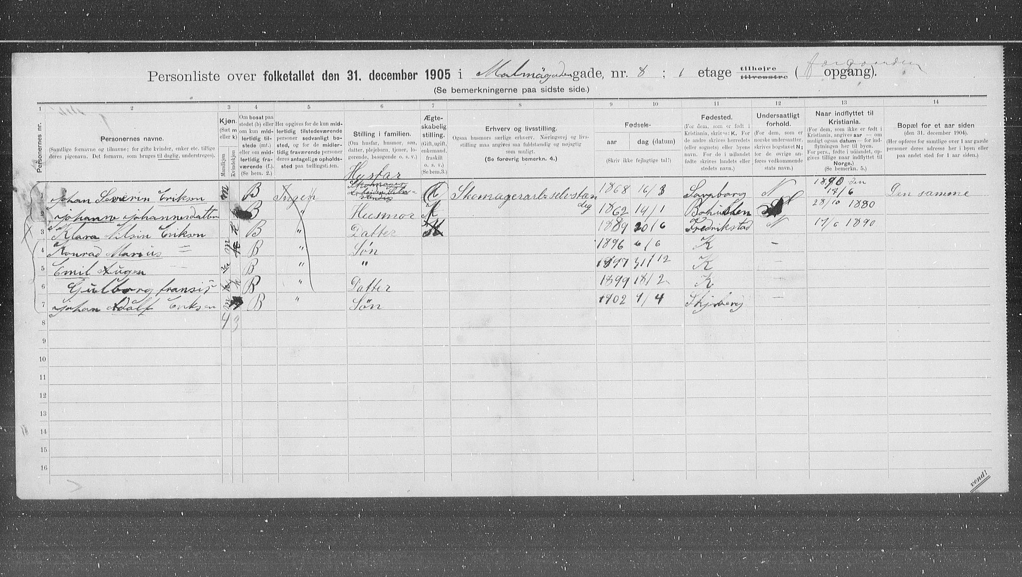 OBA, Municipal Census 1905 for Kristiania, 1905, p. 31494