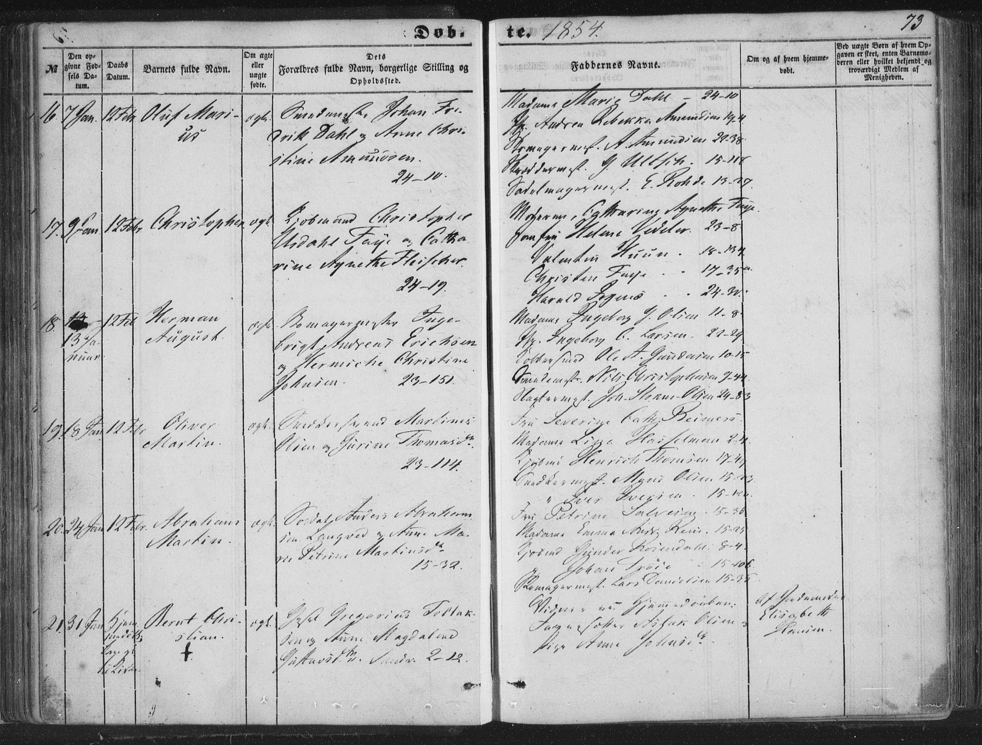 Korskirken sokneprestembete, AV/SAB-A-76101/H/Haa/L0017: Parish register (official) no. B 3, 1851-1857, p. 73