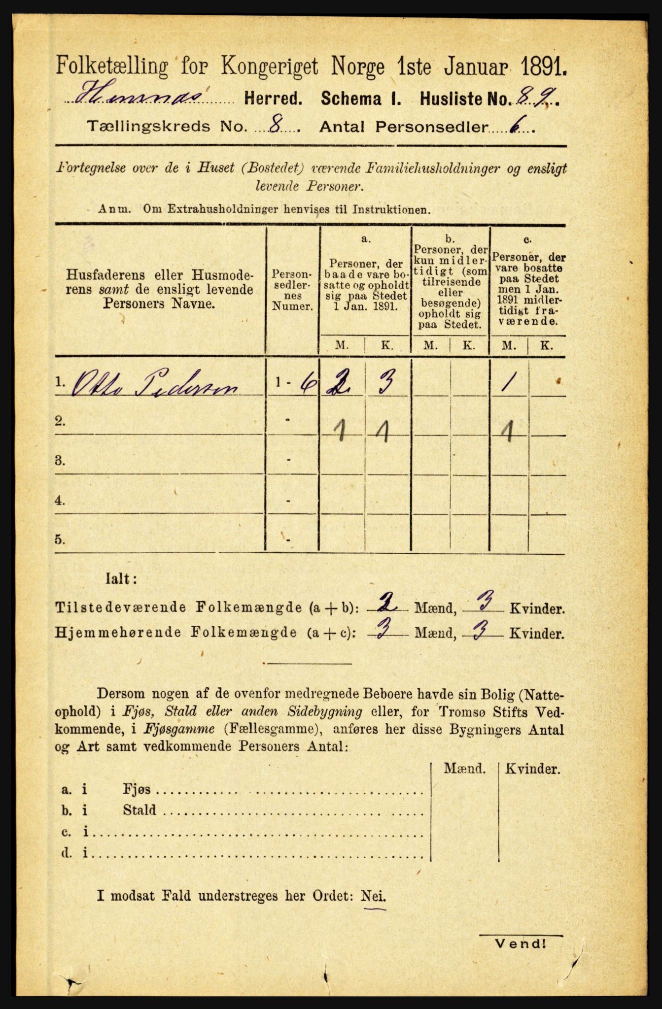 RA, 1891 census for 1832 Hemnes, 1891, p. 3623