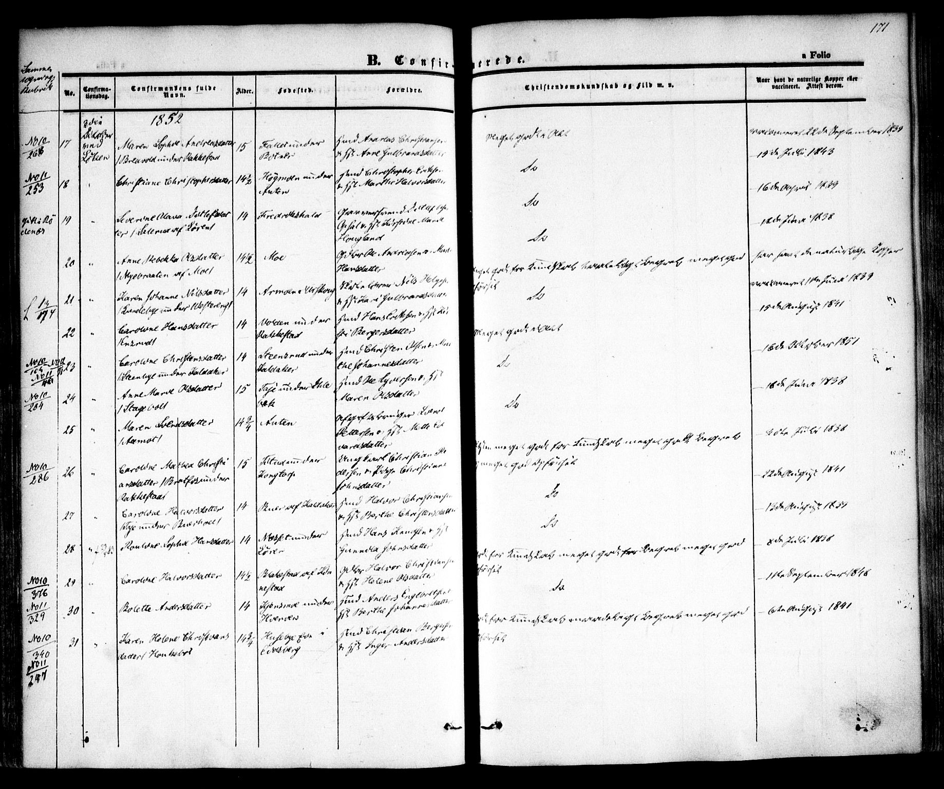 Høland prestekontor Kirkebøker, AV/SAO-A-10346a/F/Fa/L0009: Parish register (official) no. I 9, 1846-1853, p. 171