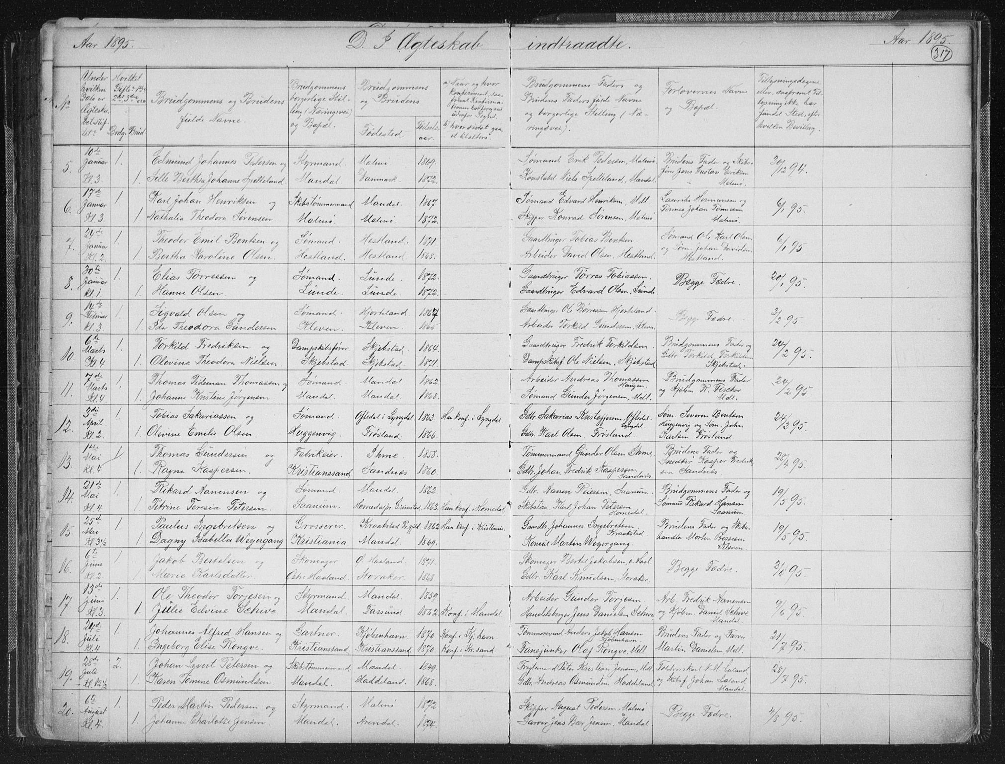 Mandal sokneprestkontor, SAK/1111-0030/F/Fb/Fba/L0011: Parish register (copy) no. B 5, 1880-1898, p. 317