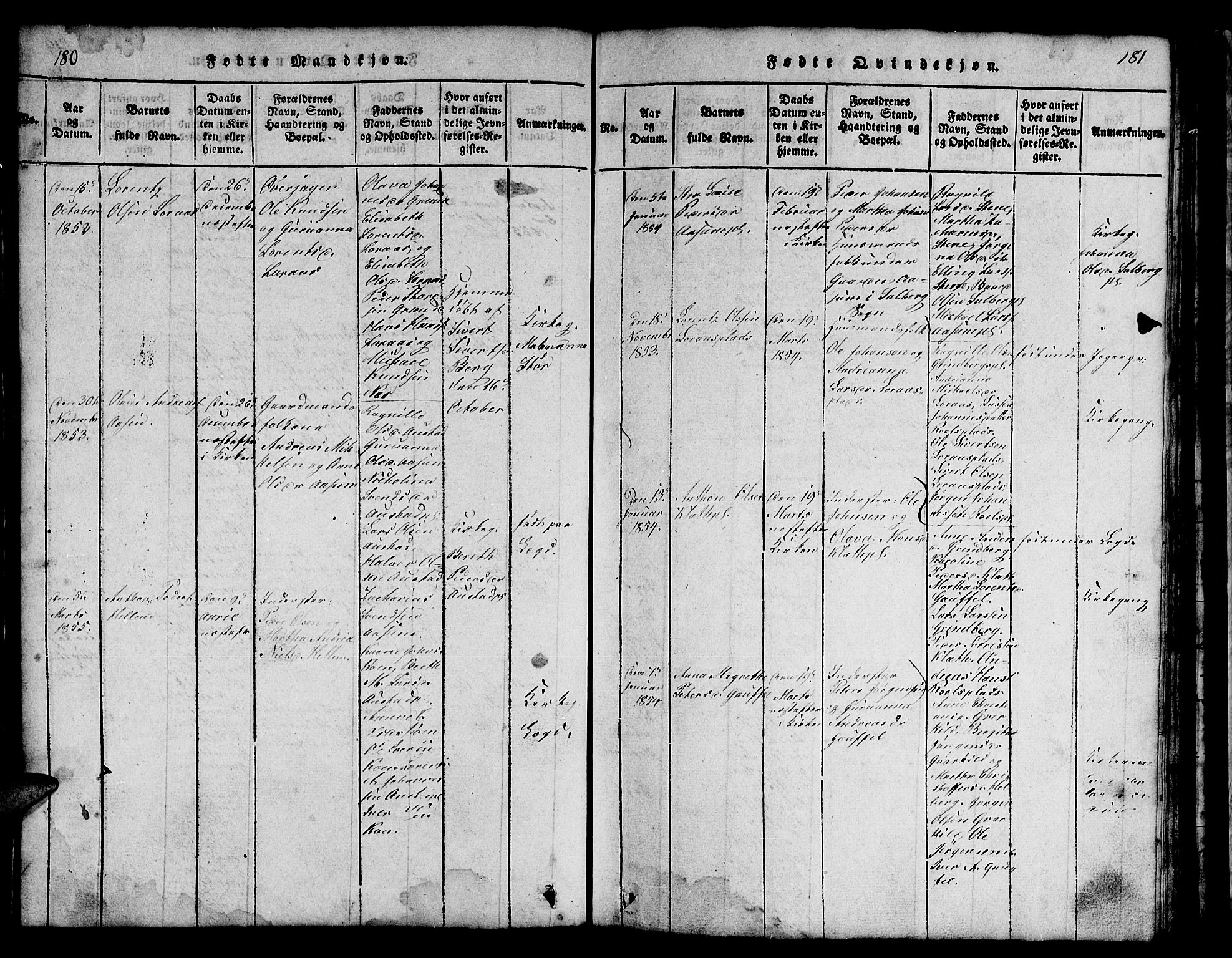 Ministerialprotokoller, klokkerbøker og fødselsregistre - Nord-Trøndelag, SAT/A-1458/731/L0310: Parish register (copy) no. 731C01, 1816-1874, p. 180-181