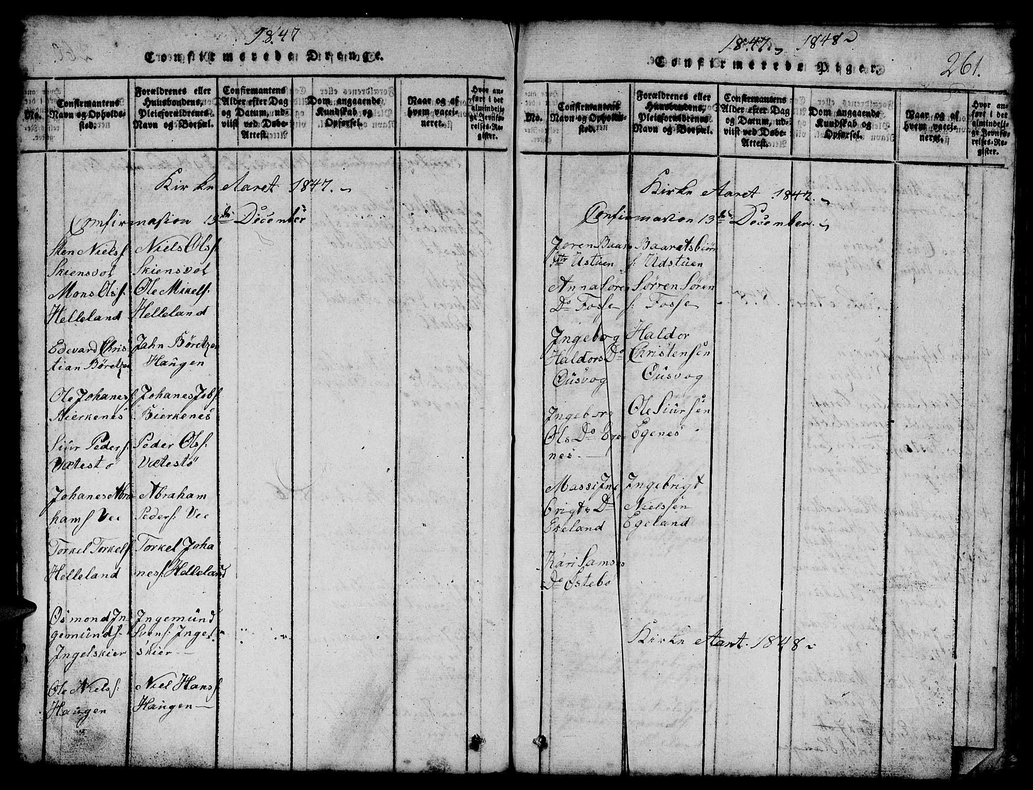 Etne sokneprestembete, SAB/A-75001/H/Hab: Parish register (copy) no. B 1, 1815-1850, p. 261