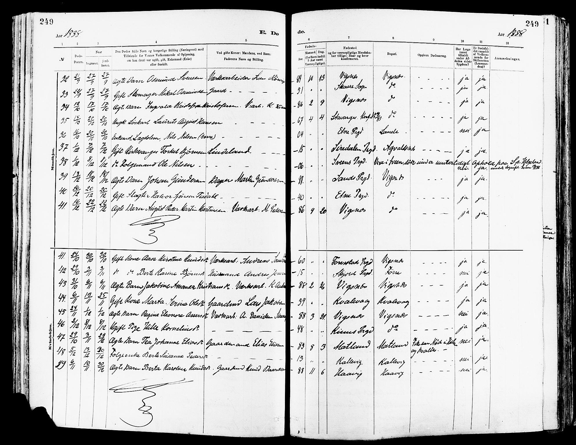 Avaldsnes sokneprestkontor, AV/SAST-A -101851/H/Ha/Haa/L0015: Parish register (official) no. A 15, 1880-1906, p. 249