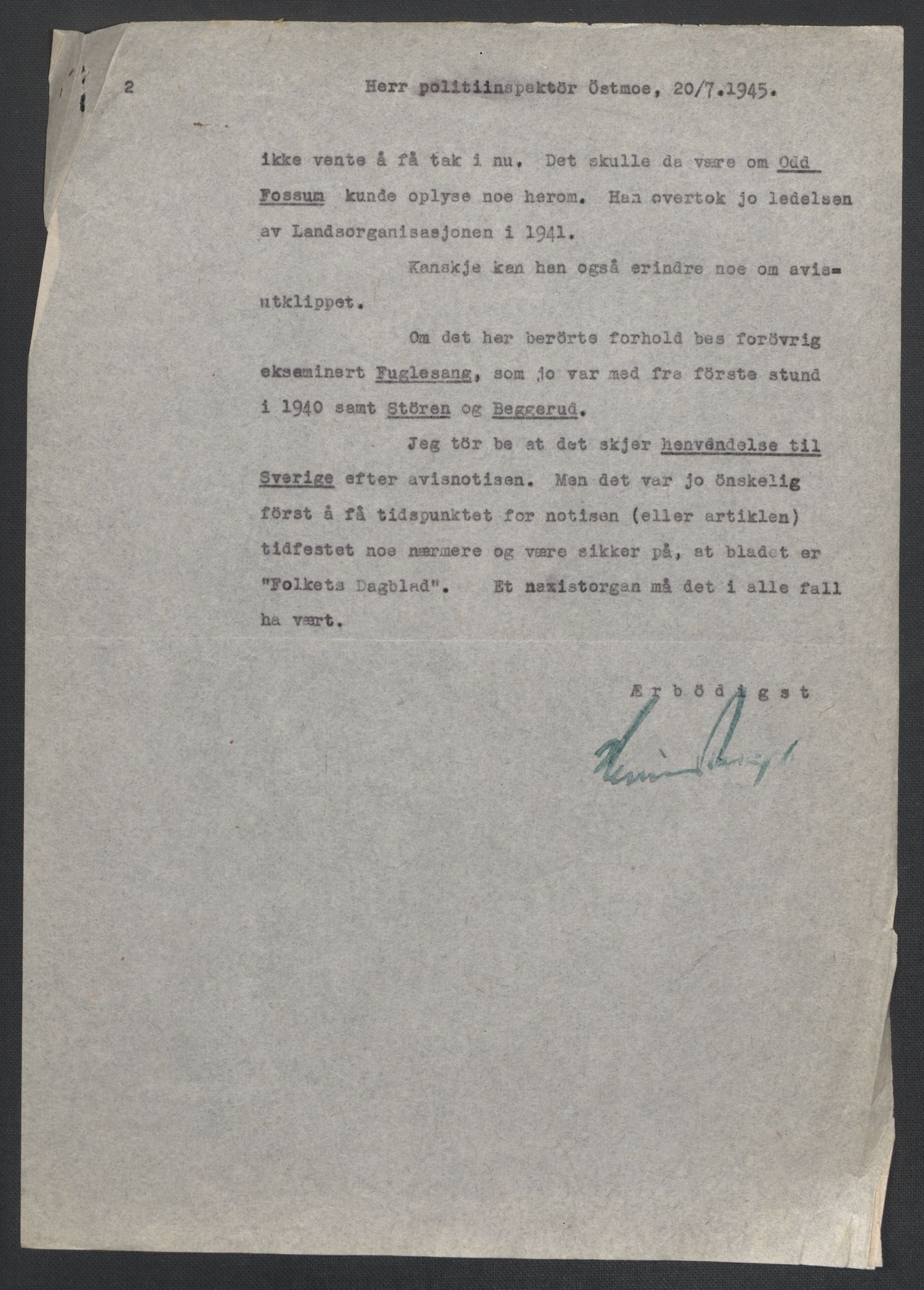 Landssvikarkivet, Oslo politikammer, AV/RA-S-3138-01/D/Da/L0003: Dnr. 29, 1945, p. 3577