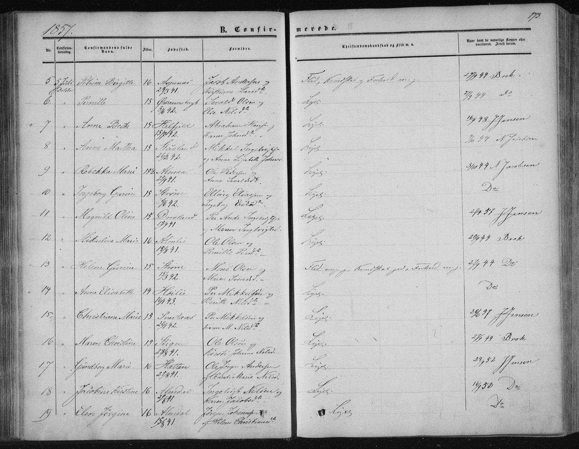 Ministerialprotokoller, klokkerbøker og fødselsregistre - Nordland, AV/SAT-A-1459/820/L0293: Parish register (official) no. 820A14, 1855-1865, p. 173