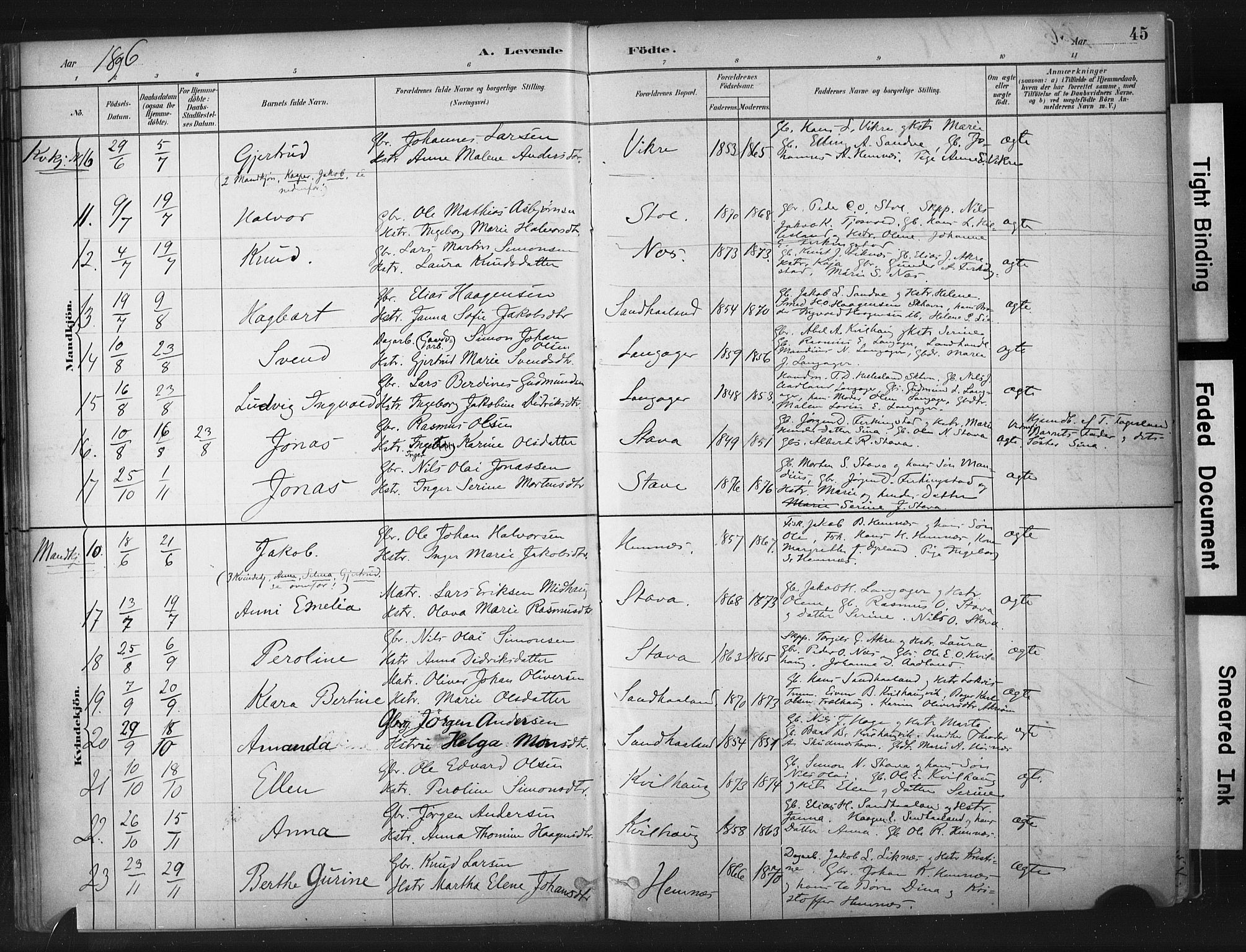 Skudenes sokneprestkontor, AV/SAST-A -101849/H/Ha/Haa/L0010: Parish register (official) no. A 7, 1882-1912, p. 45