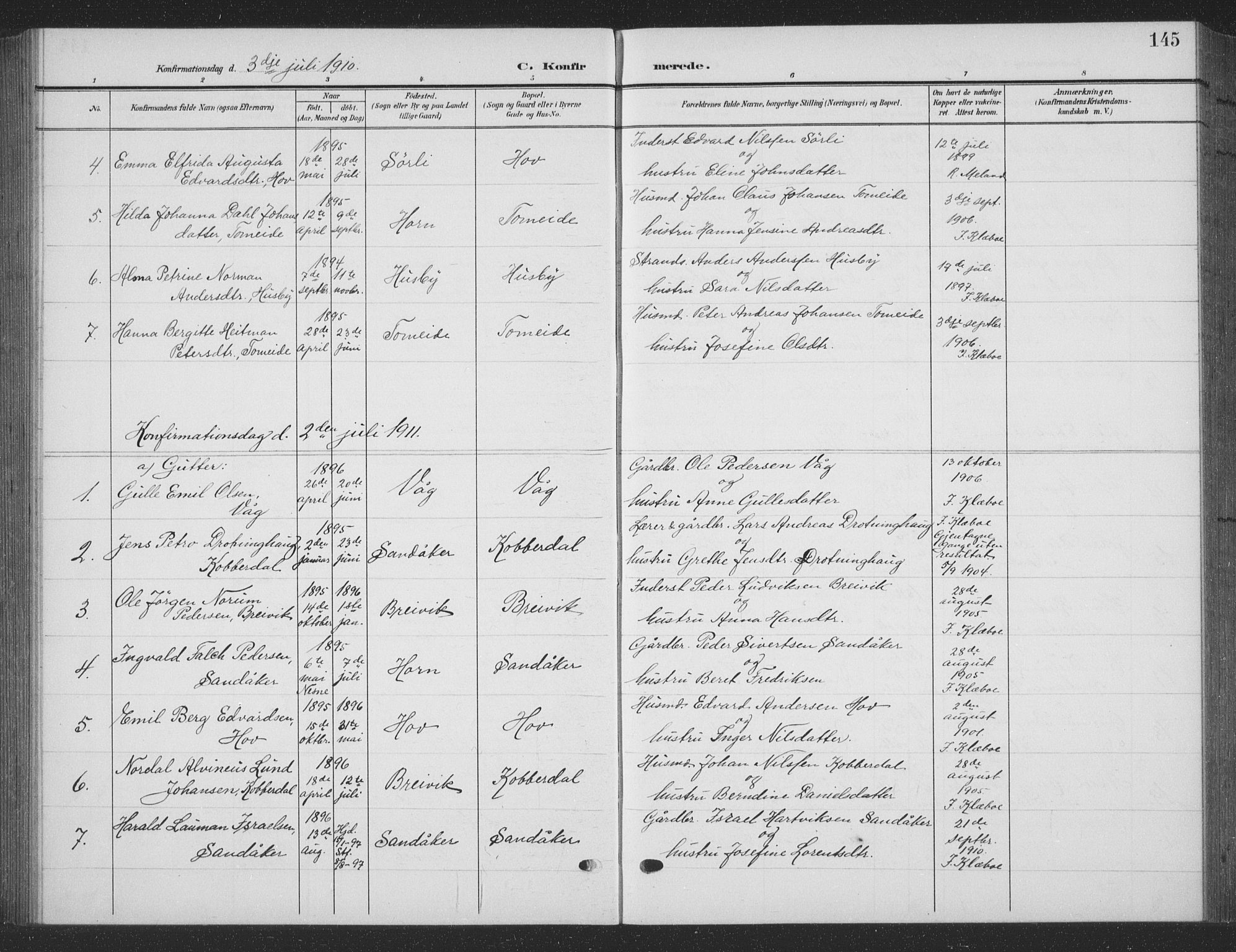 Ministerialprotokoller, klokkerbøker og fødselsregistre - Nordland, AV/SAT-A-1459/835/L0533: Parish register (copy) no. 835C05, 1906-1939, p. 145