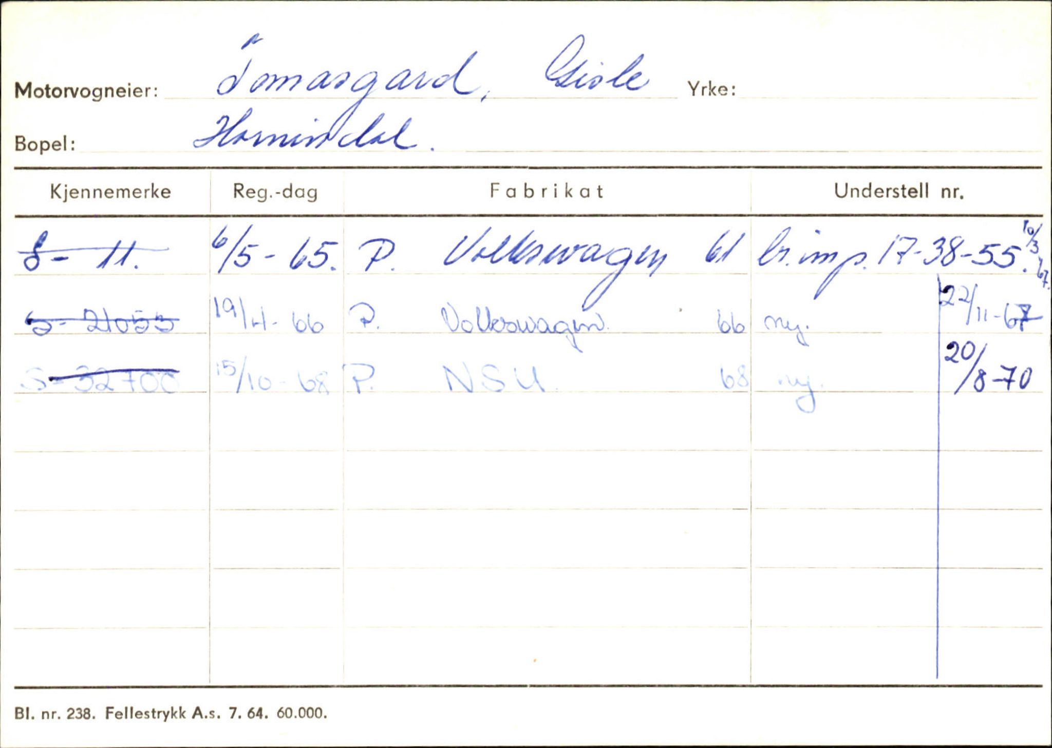 Statens vegvesen, Sogn og Fjordane vegkontor, SAB/A-5301/4/F/L0131: Eigarregister Høyanger P-Å. Stryn S-Å, 1945-1975, p. 1968
