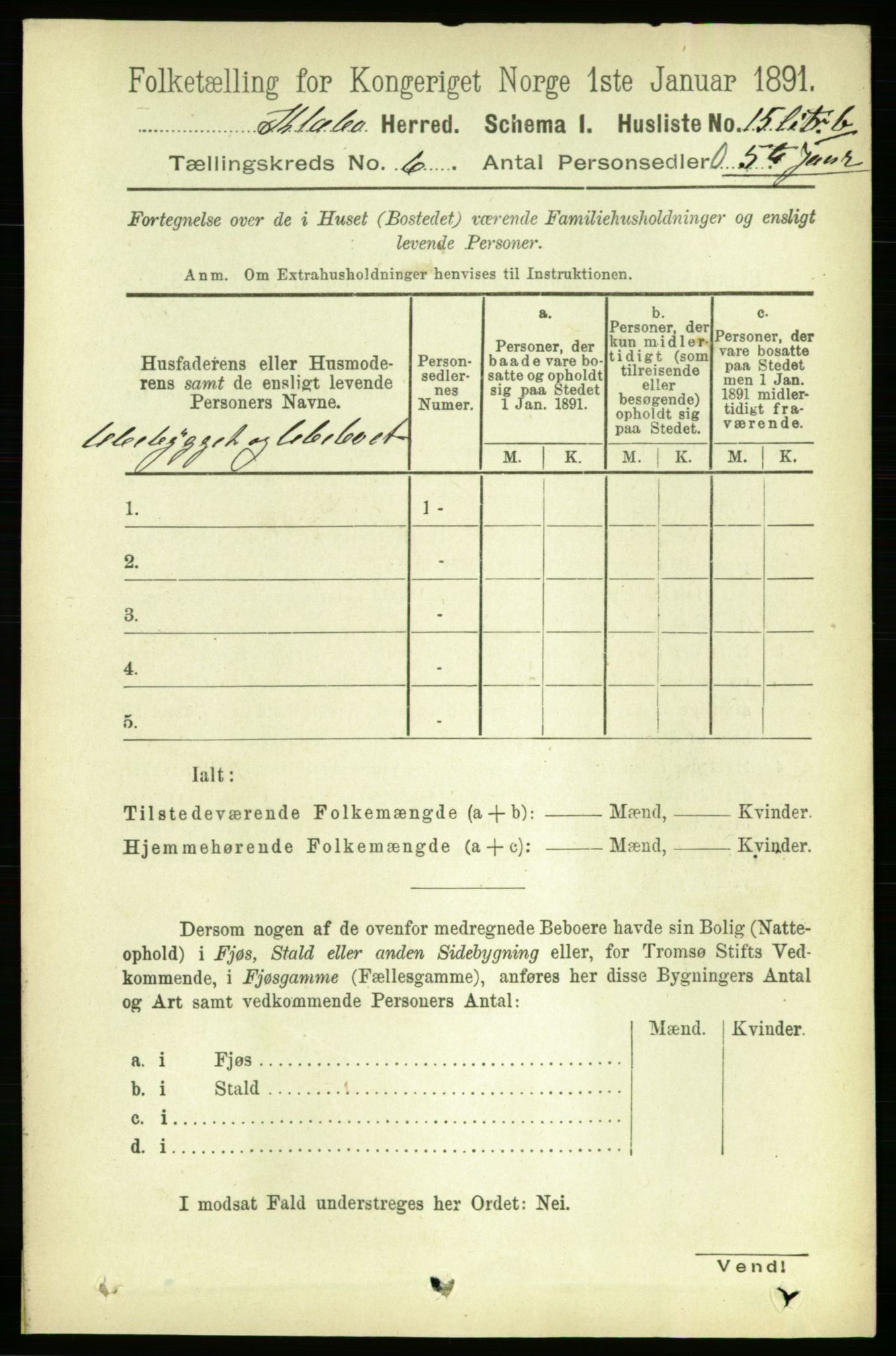 RA, 1891 census for 1662 Klæbu, 1891, p. 1224