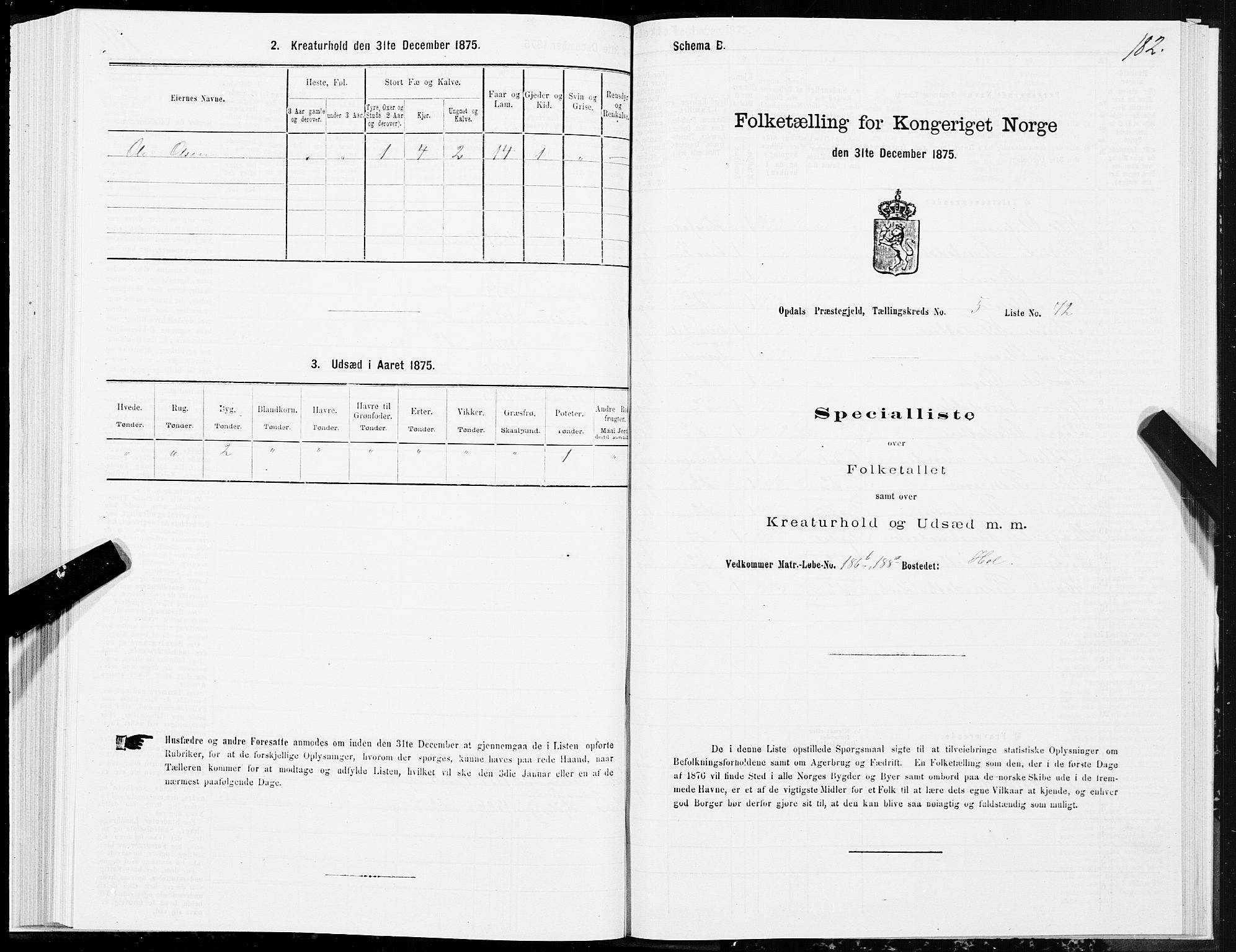 SAT, 1875 census for 1634P Oppdal, 1875, p. 3182