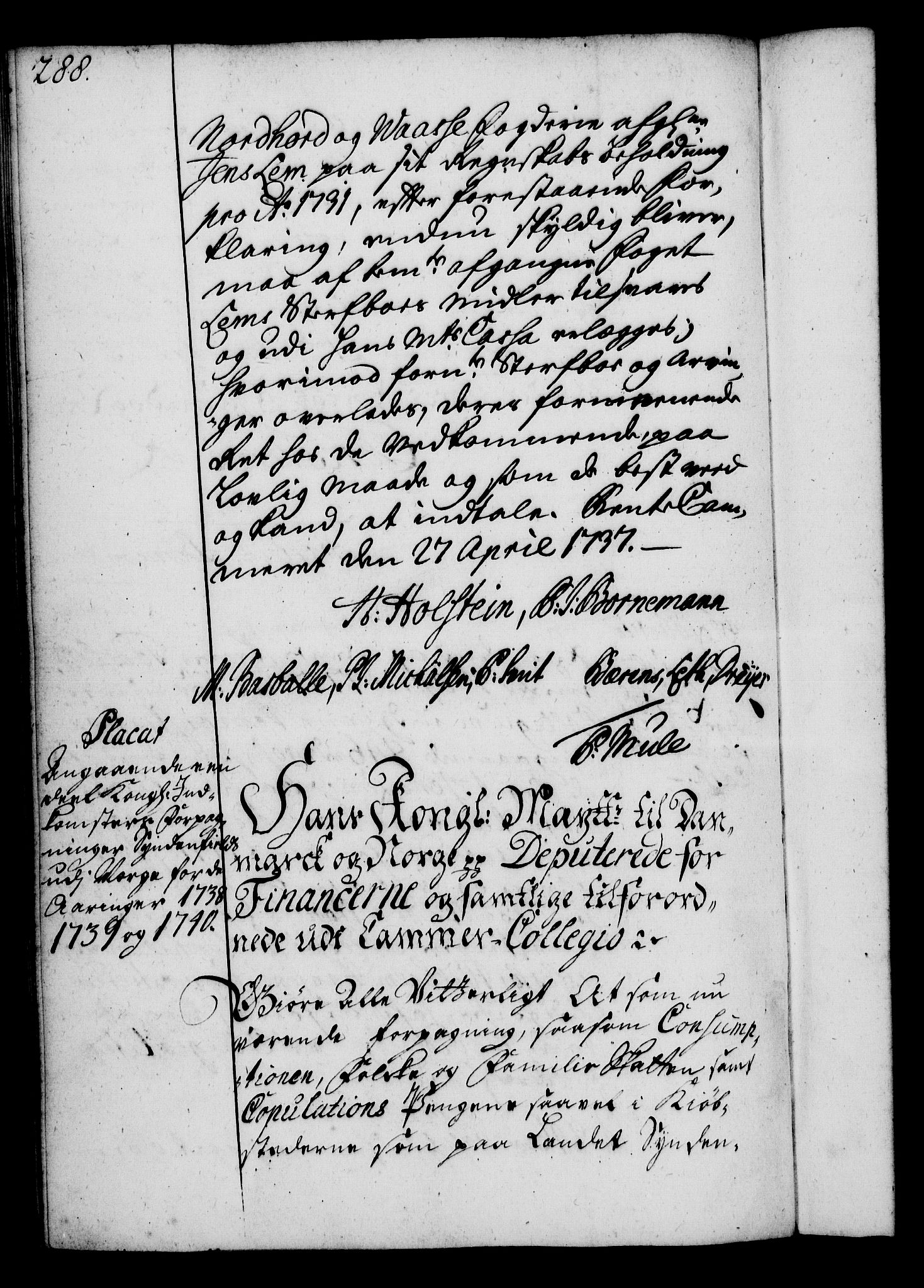 Rentekammeret, Kammerkanselliet, AV/RA-EA-3111/G/Gg/Gga/L0004: Norsk ekspedisjonsprotokoll med register (merket RK 53.4), 1734-1741, p. 288