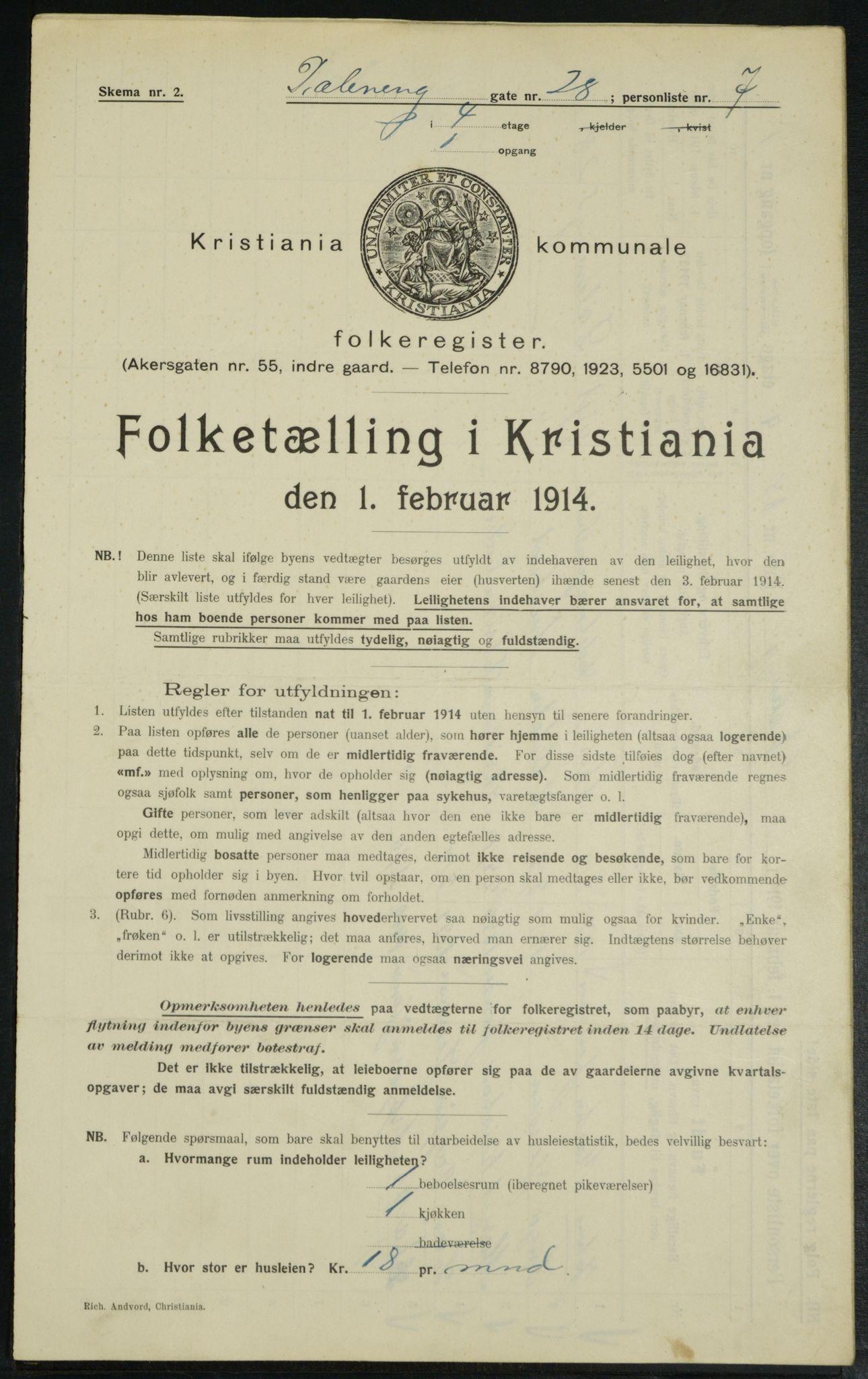 OBA, Municipal Census 1914 for Kristiania, 1914, p. 17734