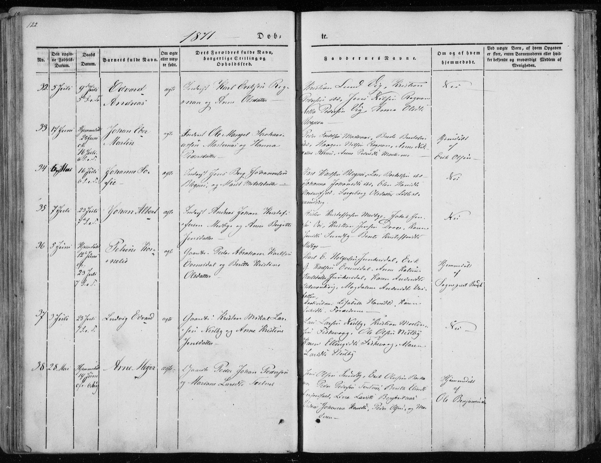 Ministerialprotokoller, klokkerbøker og fødselsregistre - Nordland, AV/SAT-A-1459/847/L0666: Parish register (official) no. 847A06, 1842-1871, p. 122