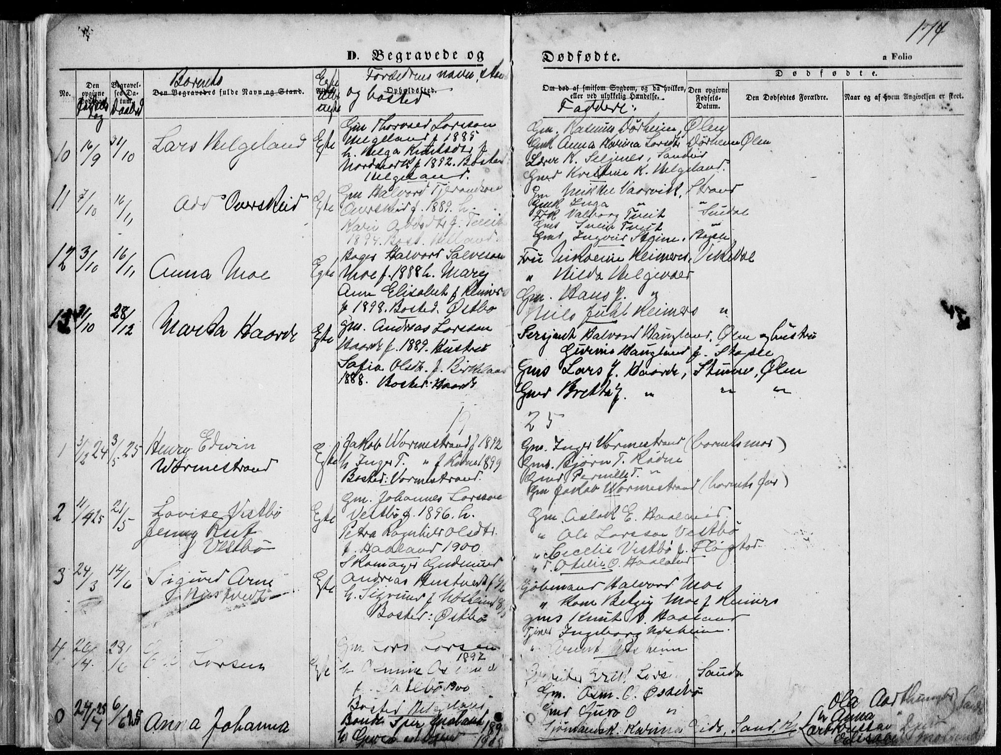 Vikedal sokneprestkontor, SAST/A-101840/01/V: Parish register (copy) no. B 10, 1864-1926, p. 174
