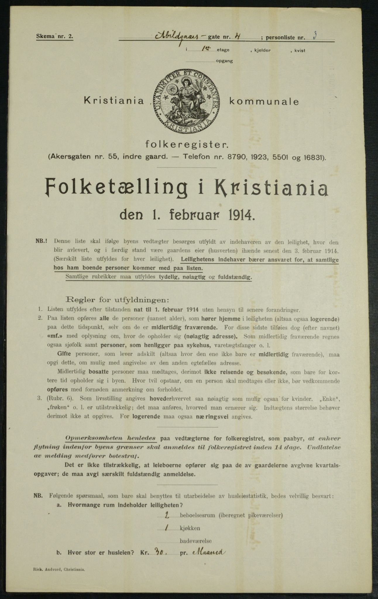 OBA, Municipal Census 1914 for Kristiania, 1914, p. 22