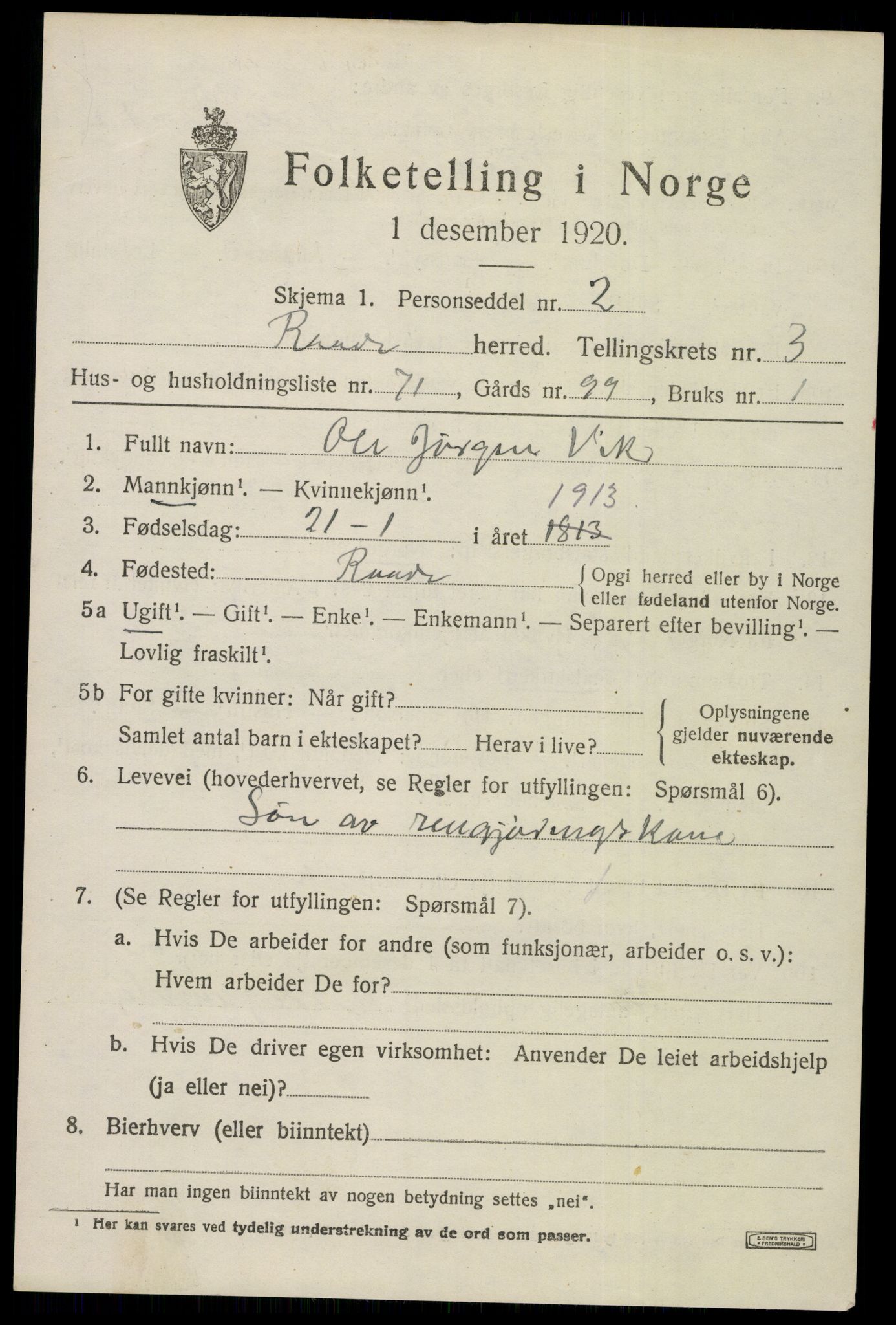 SAO, 1920 census for Råde, 1920, p. 4039