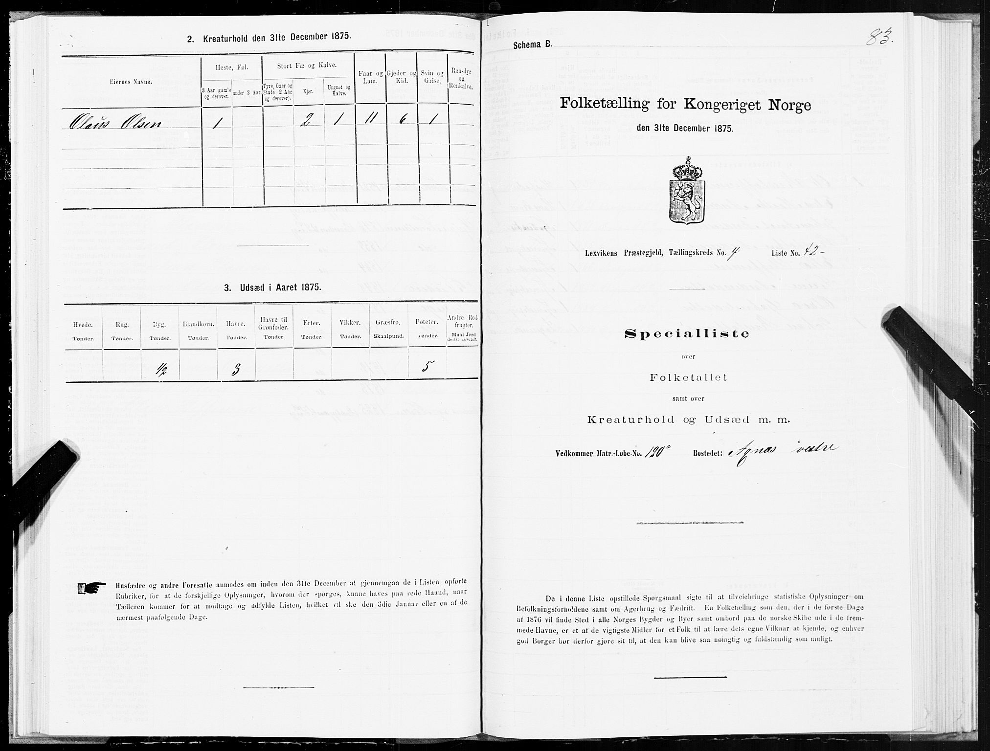 SAT, 1875 census for 1718P Leksvik, 1875, p. 3083