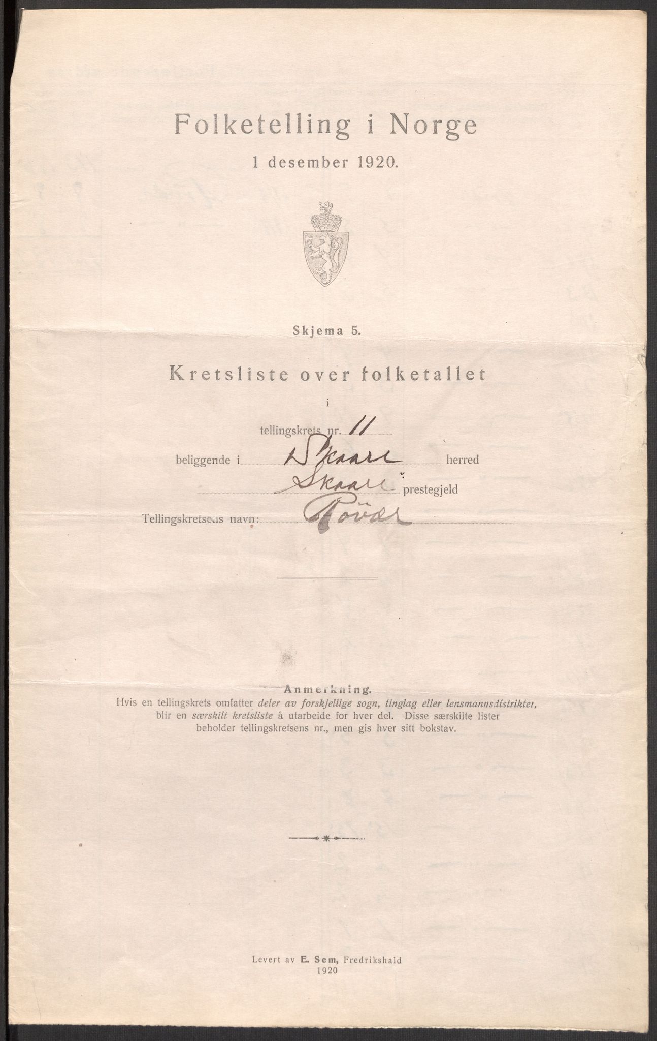 SAST, 1920 census for Skåre, 1920, p. 41