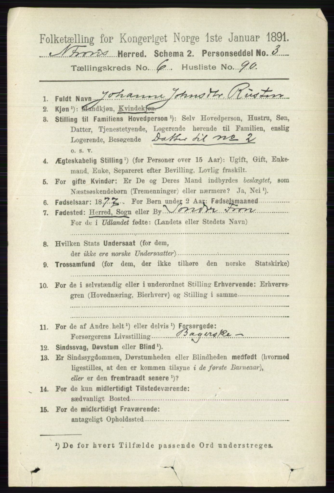 RA, 1891 census for 0518 Nord-Fron, 1891, p. 2731