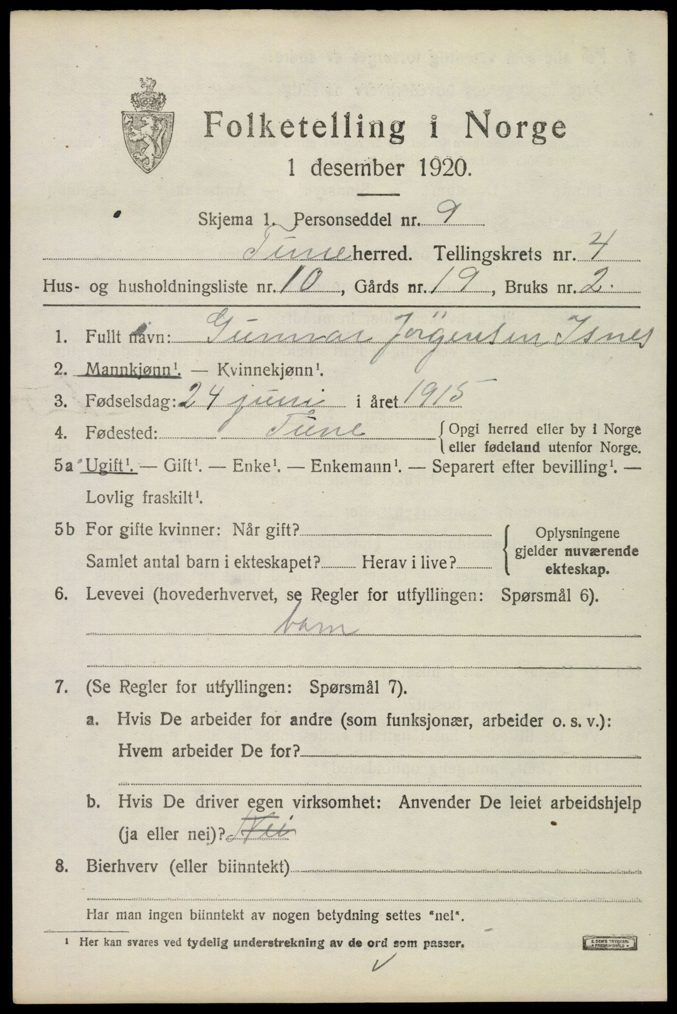 SAO, 1920 census for Tune, 1920, p. 5162