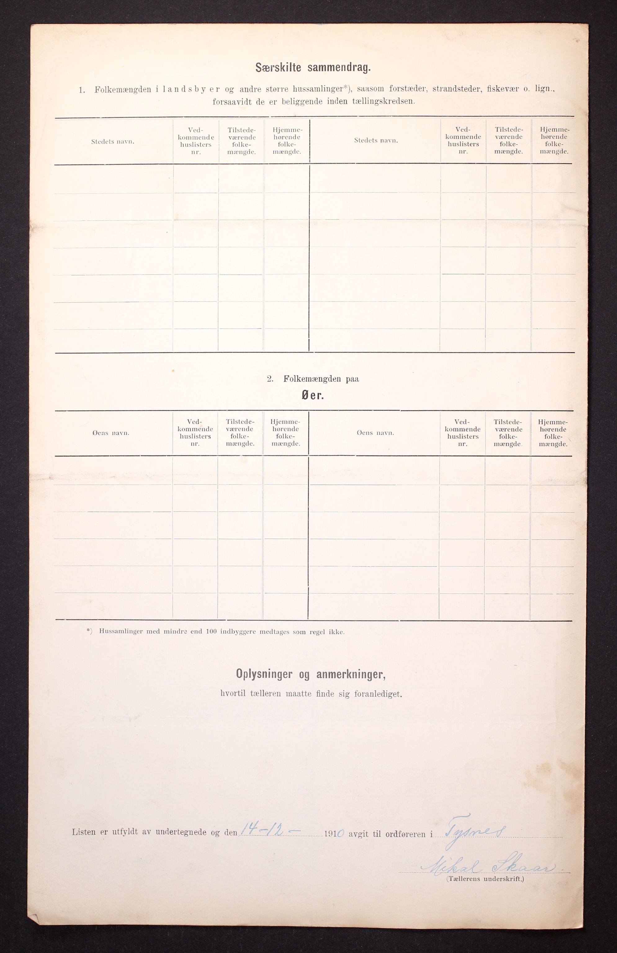 RA, 1910 census for Tysnes, 1910, p. 9