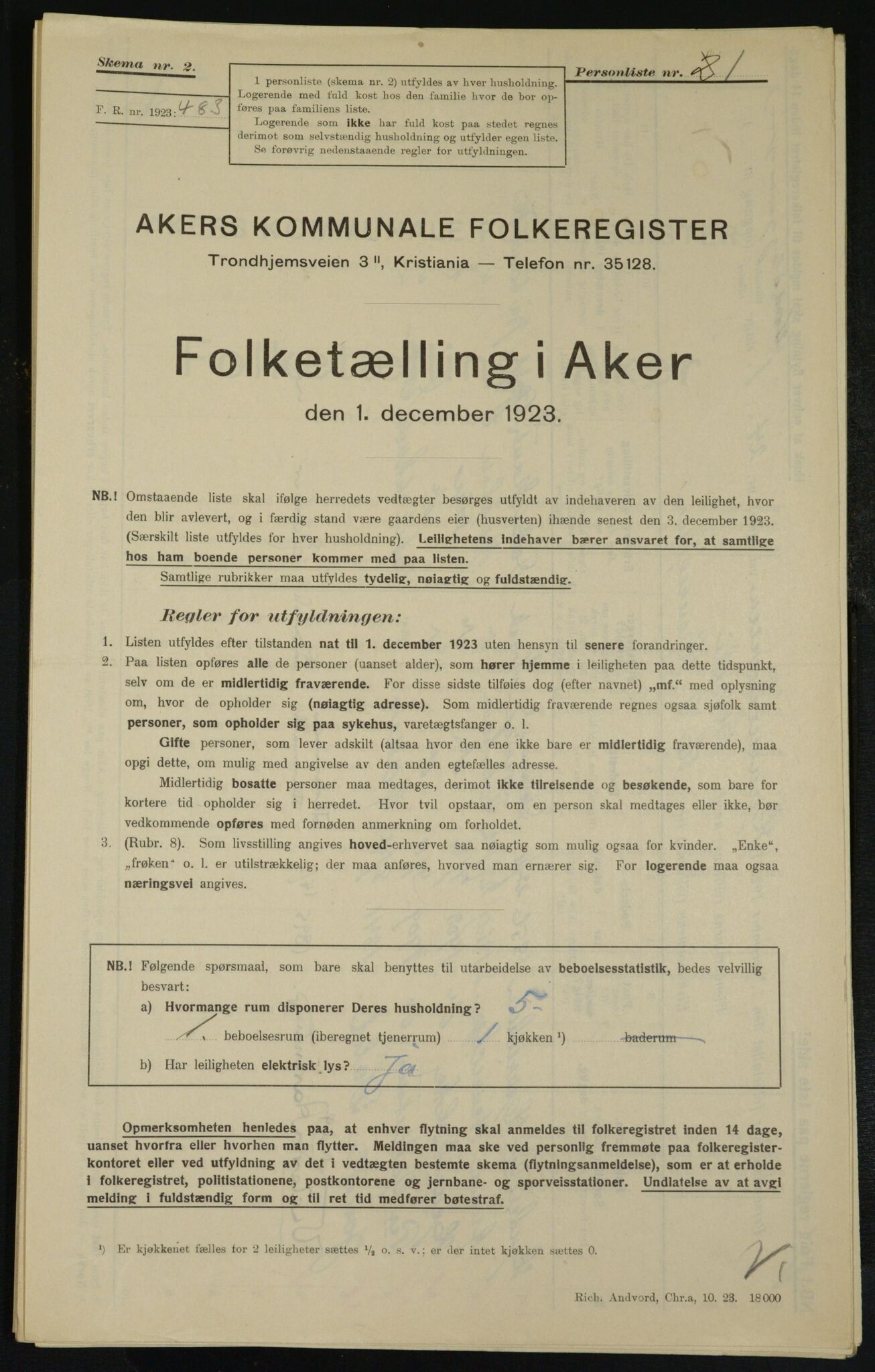 , Municipal Census 1923 for Aker, 1923, p. 25577