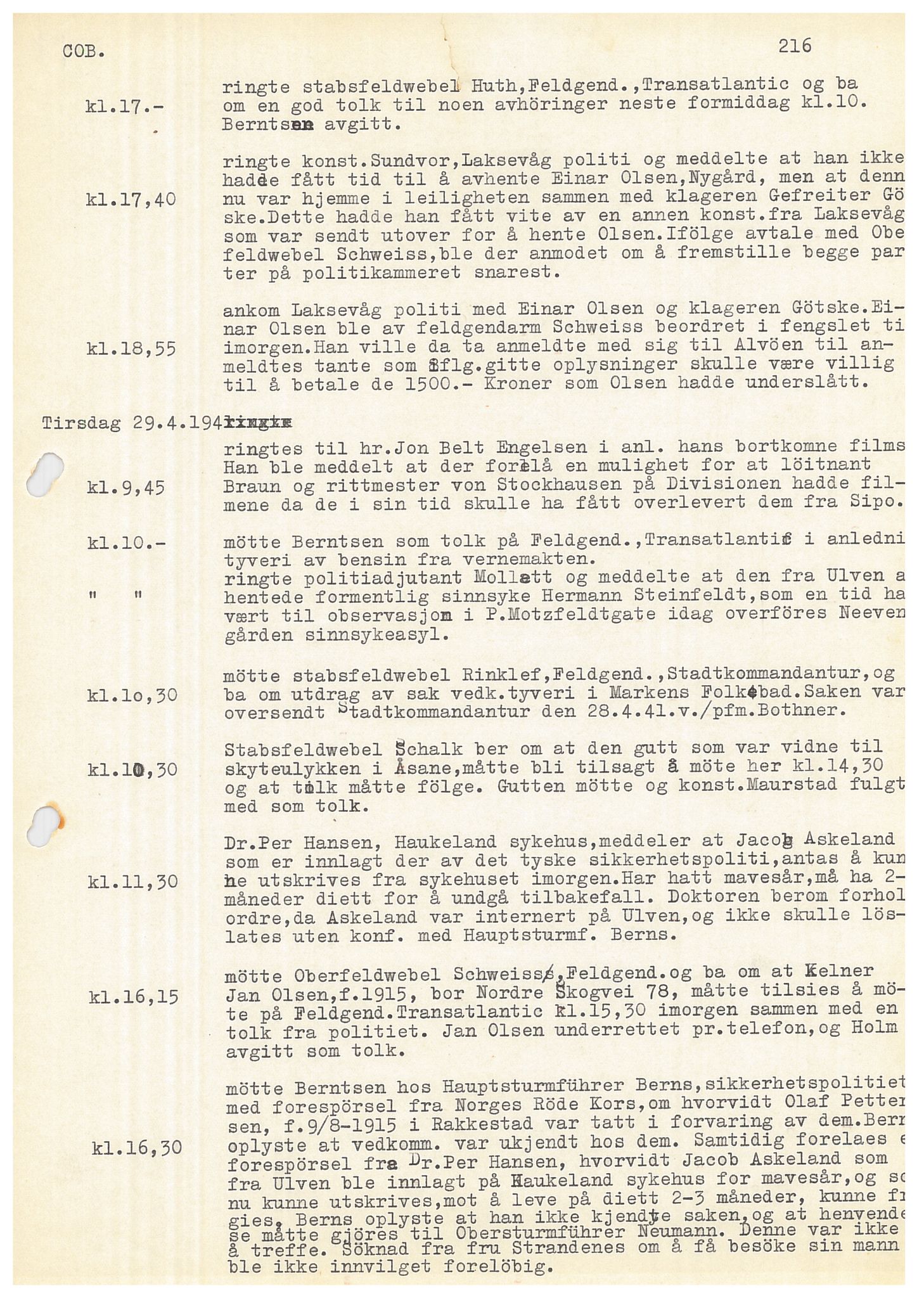 Bergen politikammer / politidistrikt, AV/SAB-A-60401/Y/Ye/L0001: Avskrift av krigsdagbok av Dankert Thuland, 1940-1941, p. 216