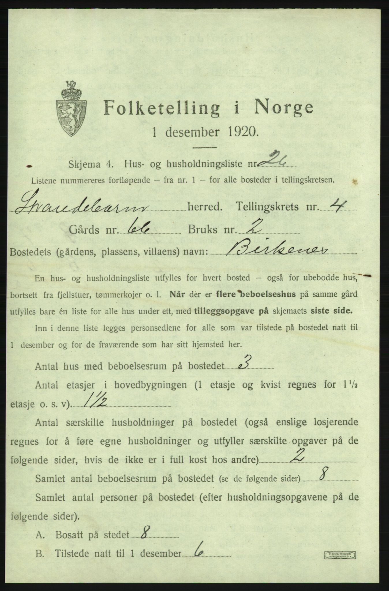 SAB, 1920 census for Strandebarm, 1920, p. 975