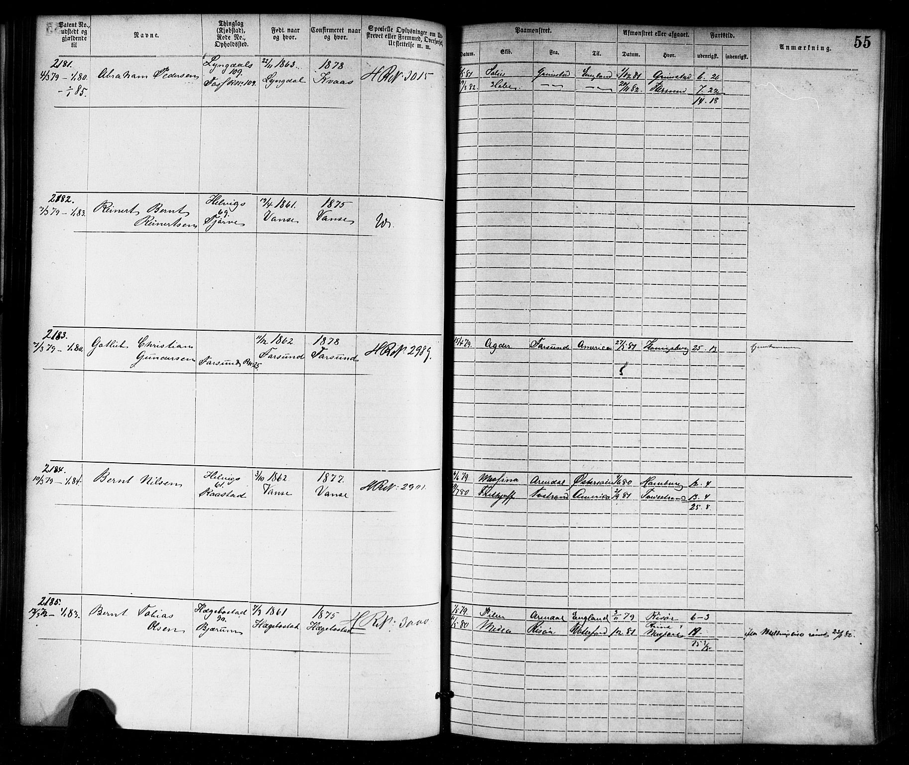 Farsund mønstringskrets, SAK/2031-0017/F/Fa/L0006: Annotasjonsrulle nr 1911-3805 med register, Z-3, 1877-1894, p. 82