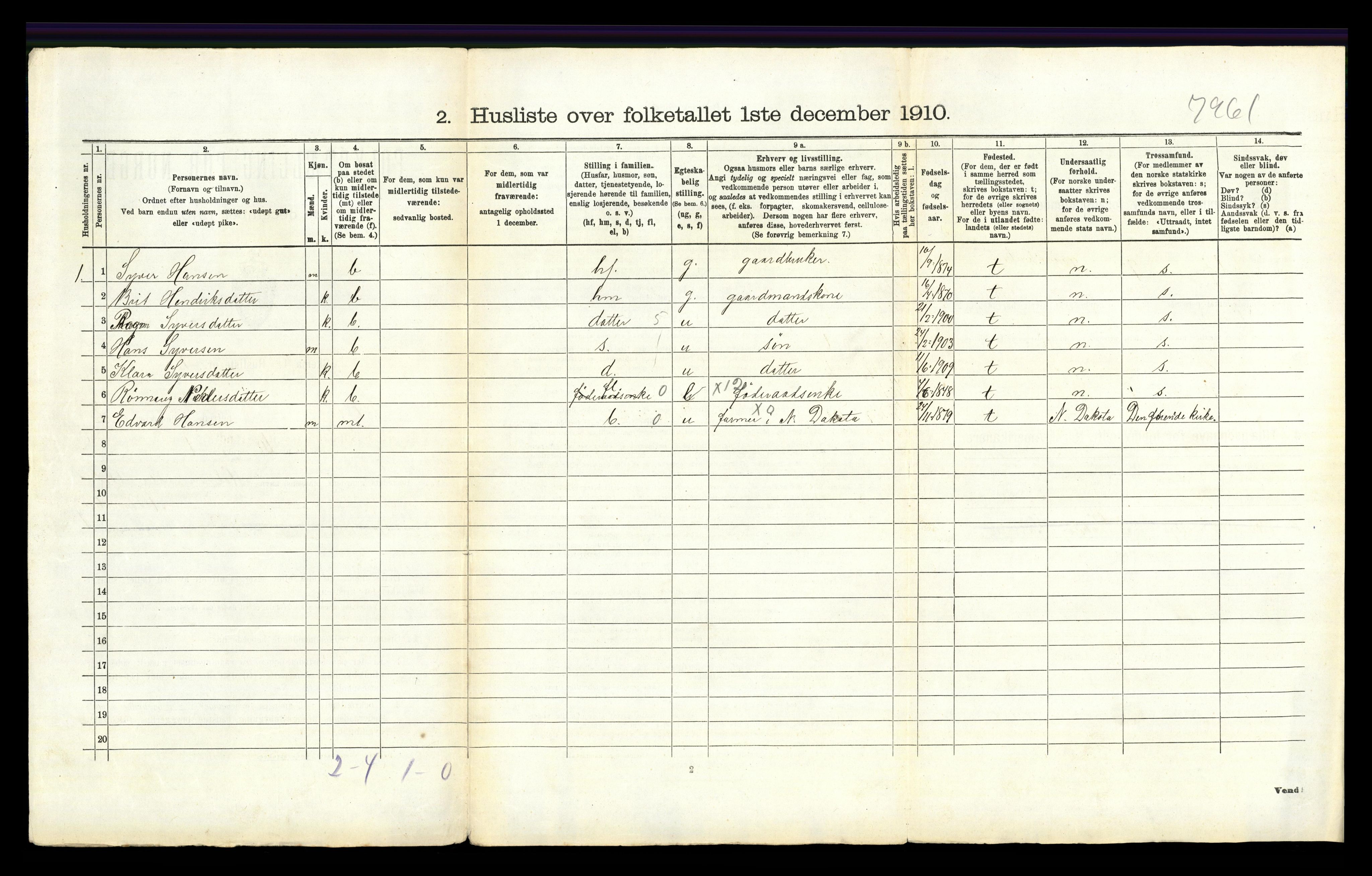 RA, 1910 census for Lesja, 1910, p. 140