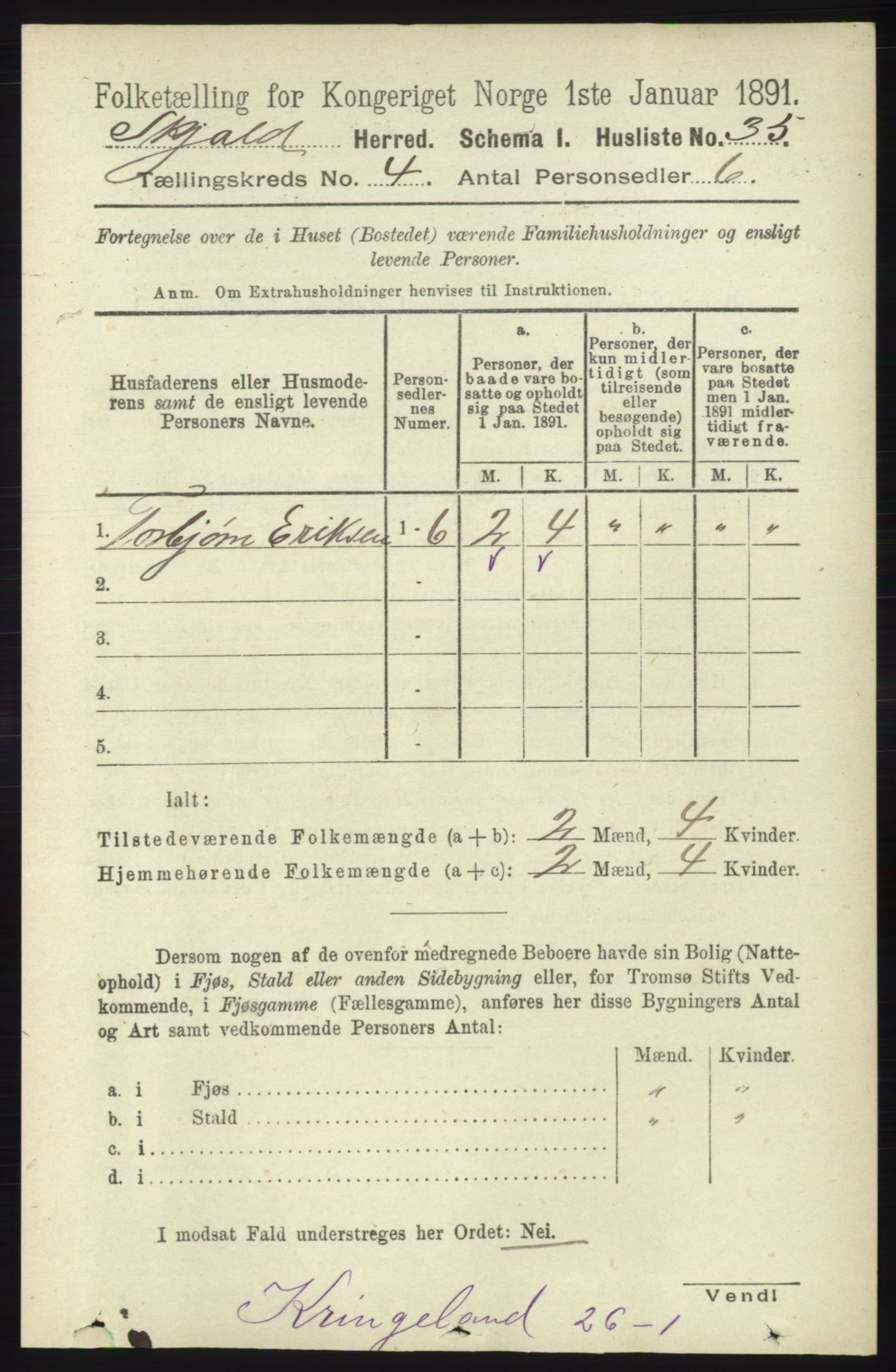 RA, 1891 census for 1154 Skjold, 1891, p. 545