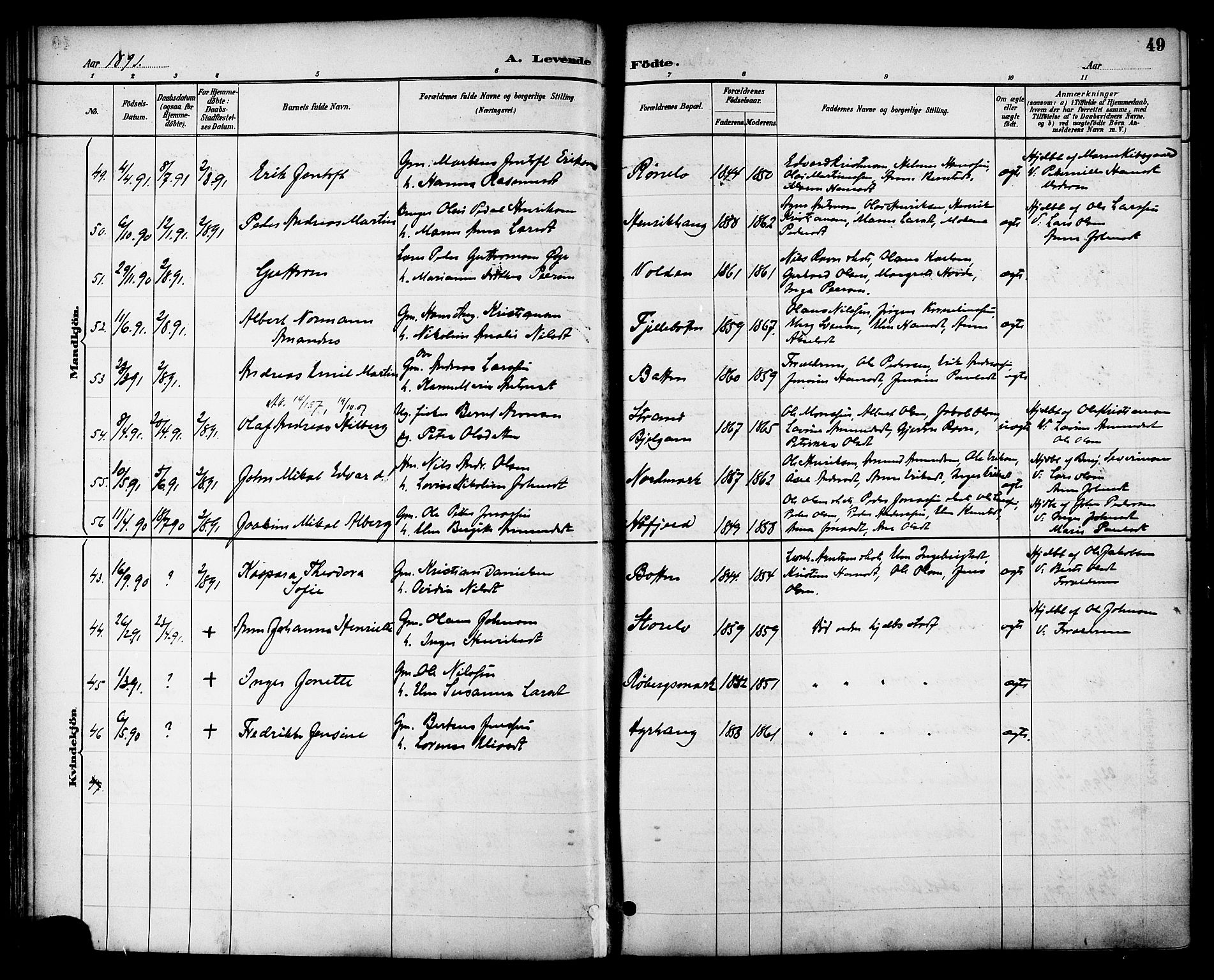 Ministerialprotokoller, klokkerbøker og fødselsregistre - Nordland, SAT/A-1459/863/L0898: Parish register (official) no. 863A10, 1886-1897, p. 49