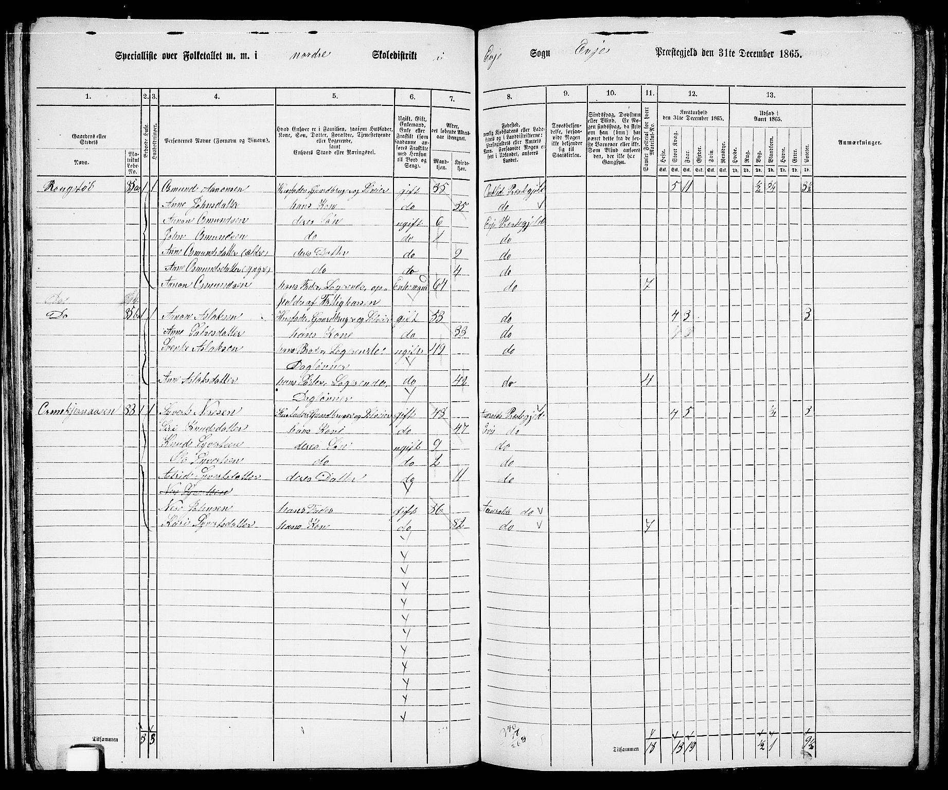 RA, 1865 census for Evje, 1865, p. 41