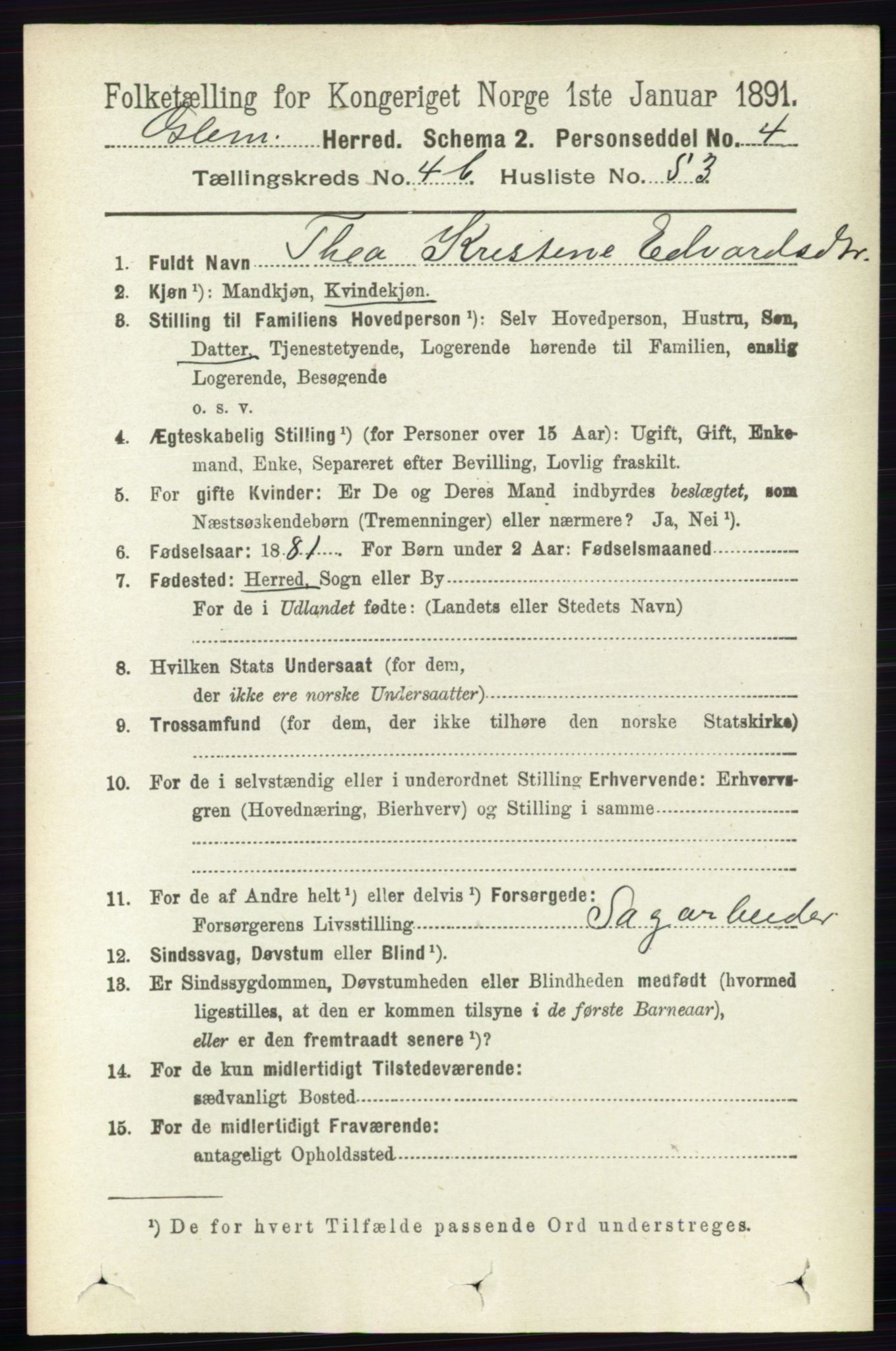 RA, 1891 census for 0132 Glemmen, 1891, p. 5436