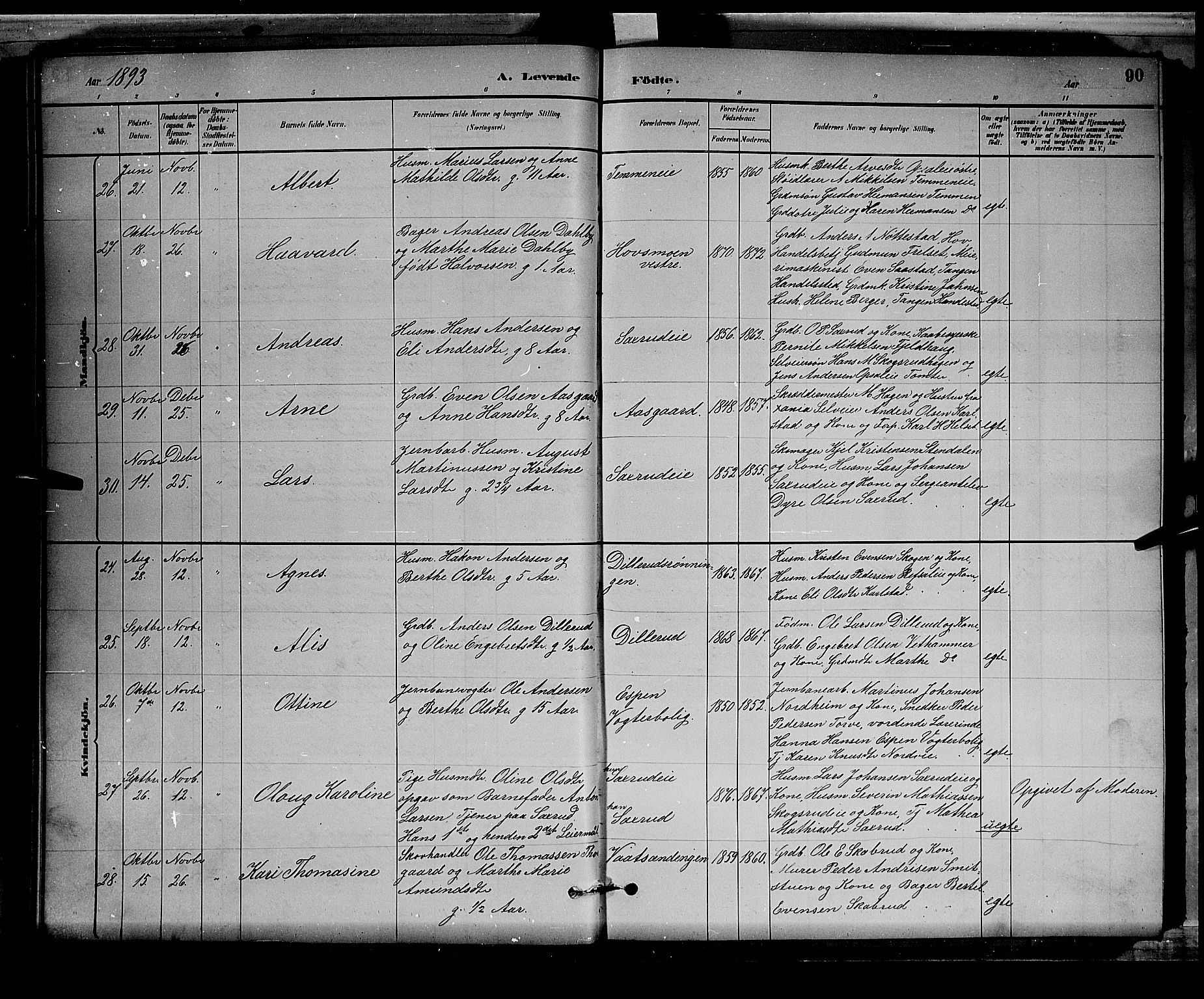 Stange prestekontor, AV/SAH-PREST-002/L/L0008: Parish register (copy) no. 8, 1882-1895, p. 90