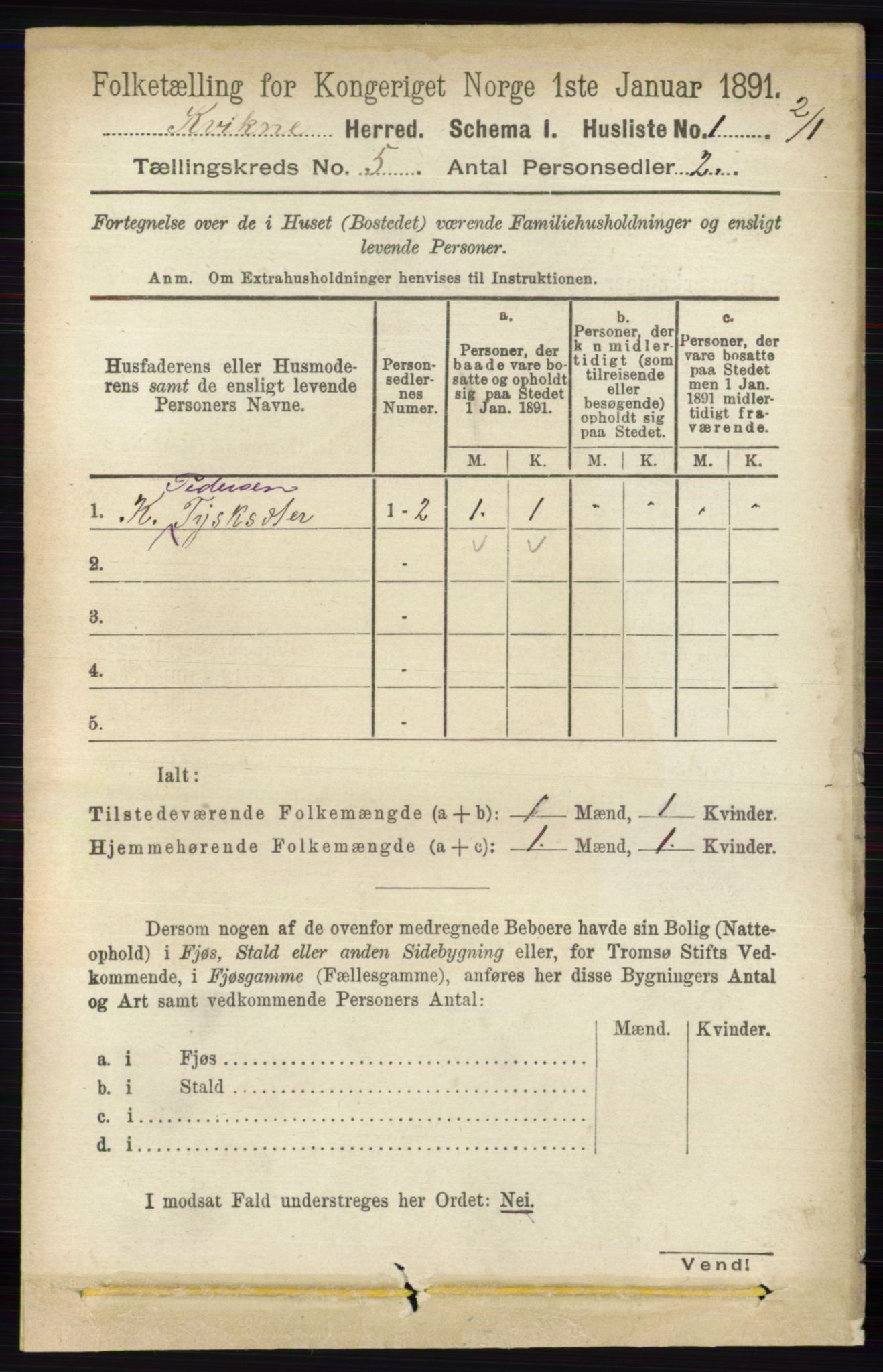 RA, 1891 census for 0440 Kvikne, 1891, p. 1289
