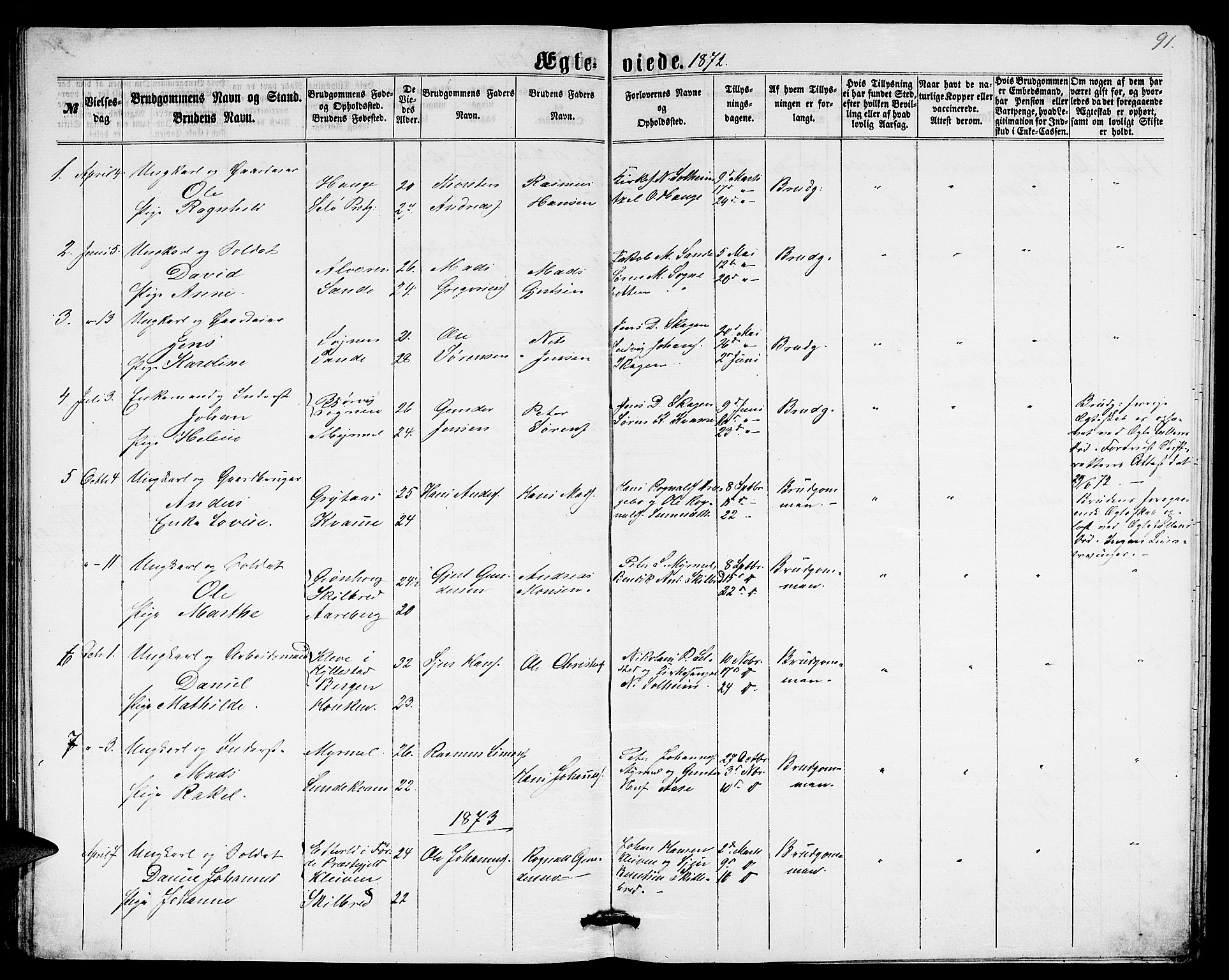 Gaular sokneprestembete, AV/SAB-A-80001/H/Hab: Parish register (copy) no. A 2, 1863-1877, p. 91