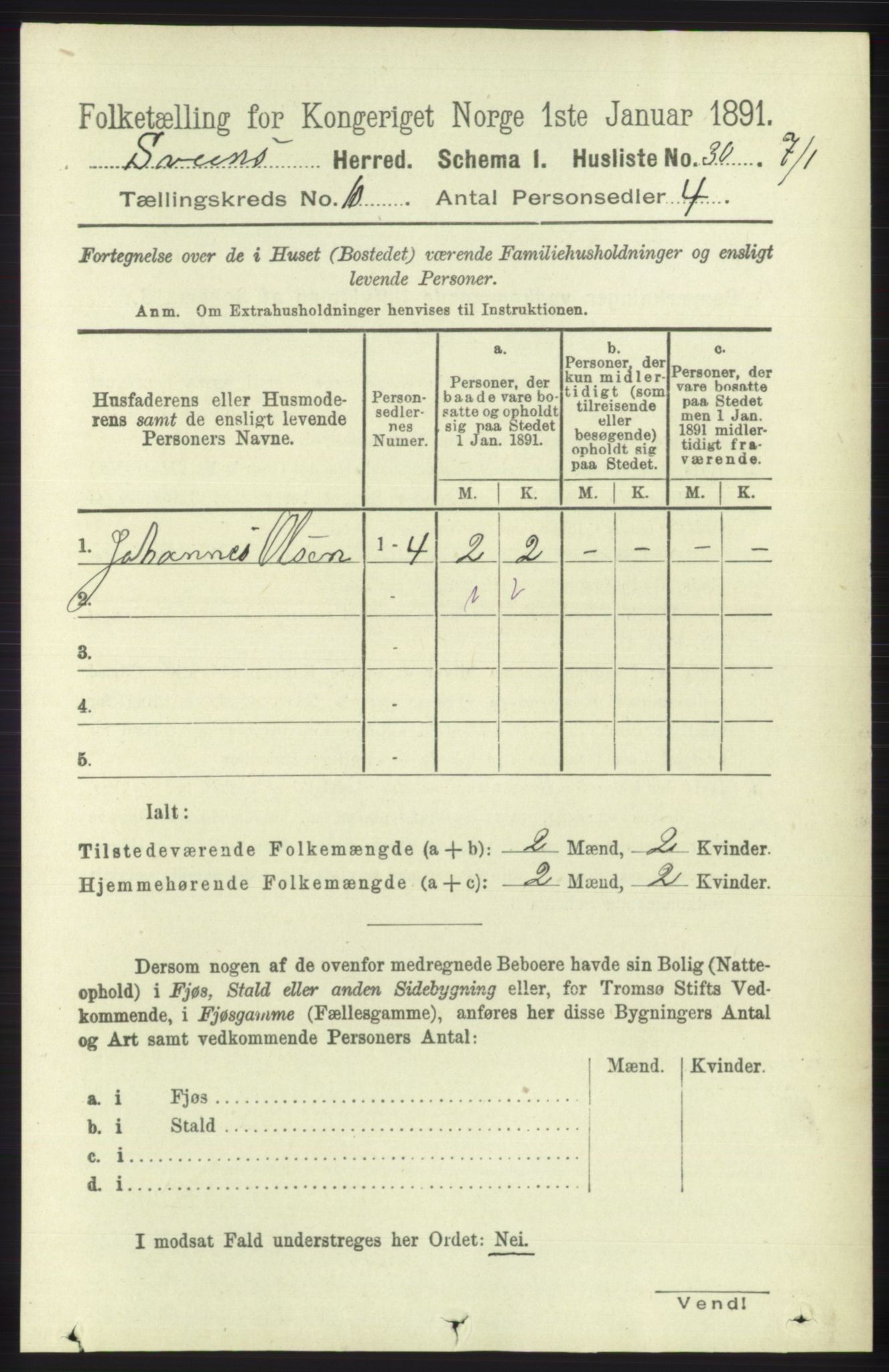 RA, 1891 census for 1216 Sveio, 1891, p. 2908